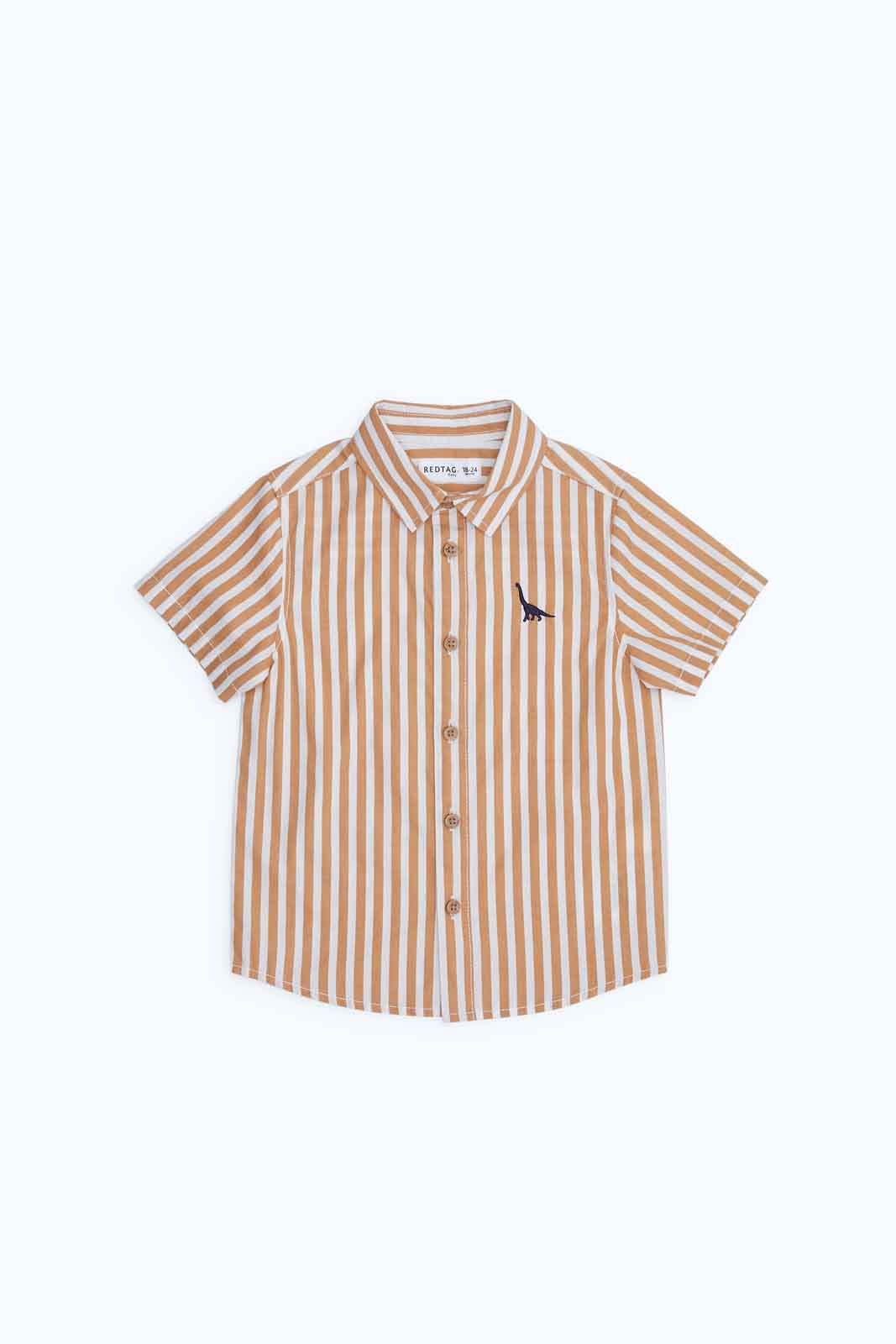 Redtag-Boys-Mustard-Striped-Cotton-Poplin-Ls-Shirts-Category:Shirts,-Colour:Mustard,-Deals:2-FOR-69,-Deals:New-In,-Dept:Boys,-Filter:Infant-Boys-(3-to-24-Mths),-INB-Shirts,-MQN,-New-In-INB-APL,-Non-Sale,-S23B,-Section:Boys-(0-to-14Yrs)-Infant-Boys-3 to 24 Months