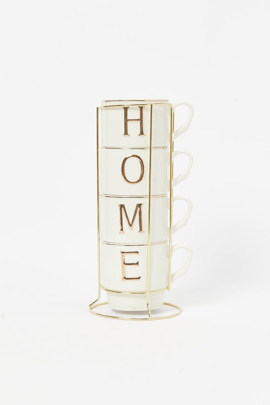 Redtag-Gold-Embossed-Stackable-Mug-With-Metal-Stand-(5-Piece)-Category:Cups-&-Mugs,-Colour:Gold,-Deals:New-In,-Dept:Home,-Filter:Home-Dining,-HMW-DIN-Crockery,-New-In-HMW-DIN,-Non-Sale,-S23A,-Section:Homewares-Home-Dining-