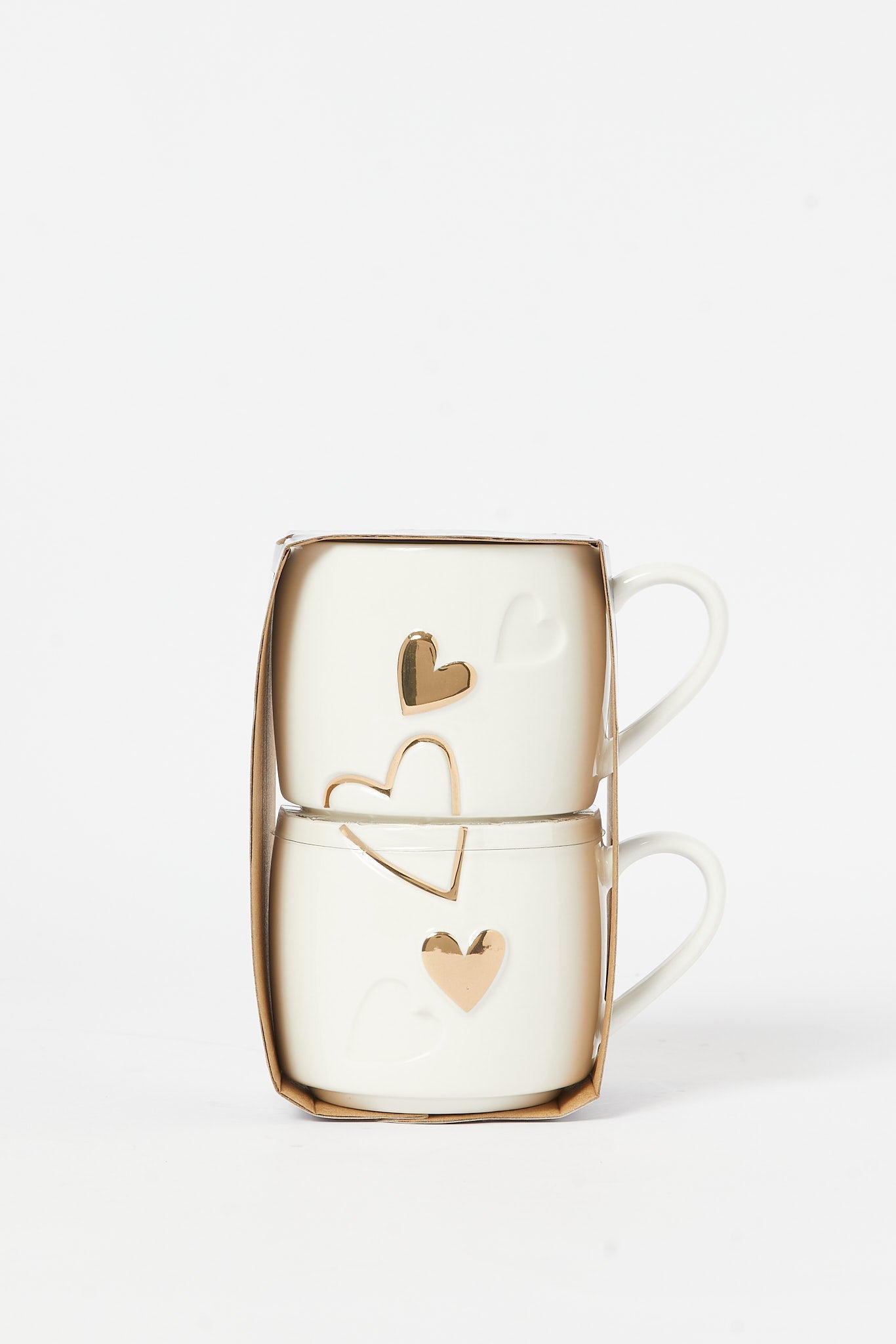 Redtag-Gold-Embossed-Stackable-Heart-Mug-(2-Piece)-Category:Cups-&-Mugs,-Colour:Gold,-Deals:New-In,-Dept:Home,-Filter:Home-Dining,-H1:HMW,-H2:DIN,-H3:CRC,-H4:CCS,-HMW-DIN-Crockery,-New-In-HMW-DIN,-Non-Sale,-S23A,-Season:S23A,-Section:Homewares-Home-Dining-