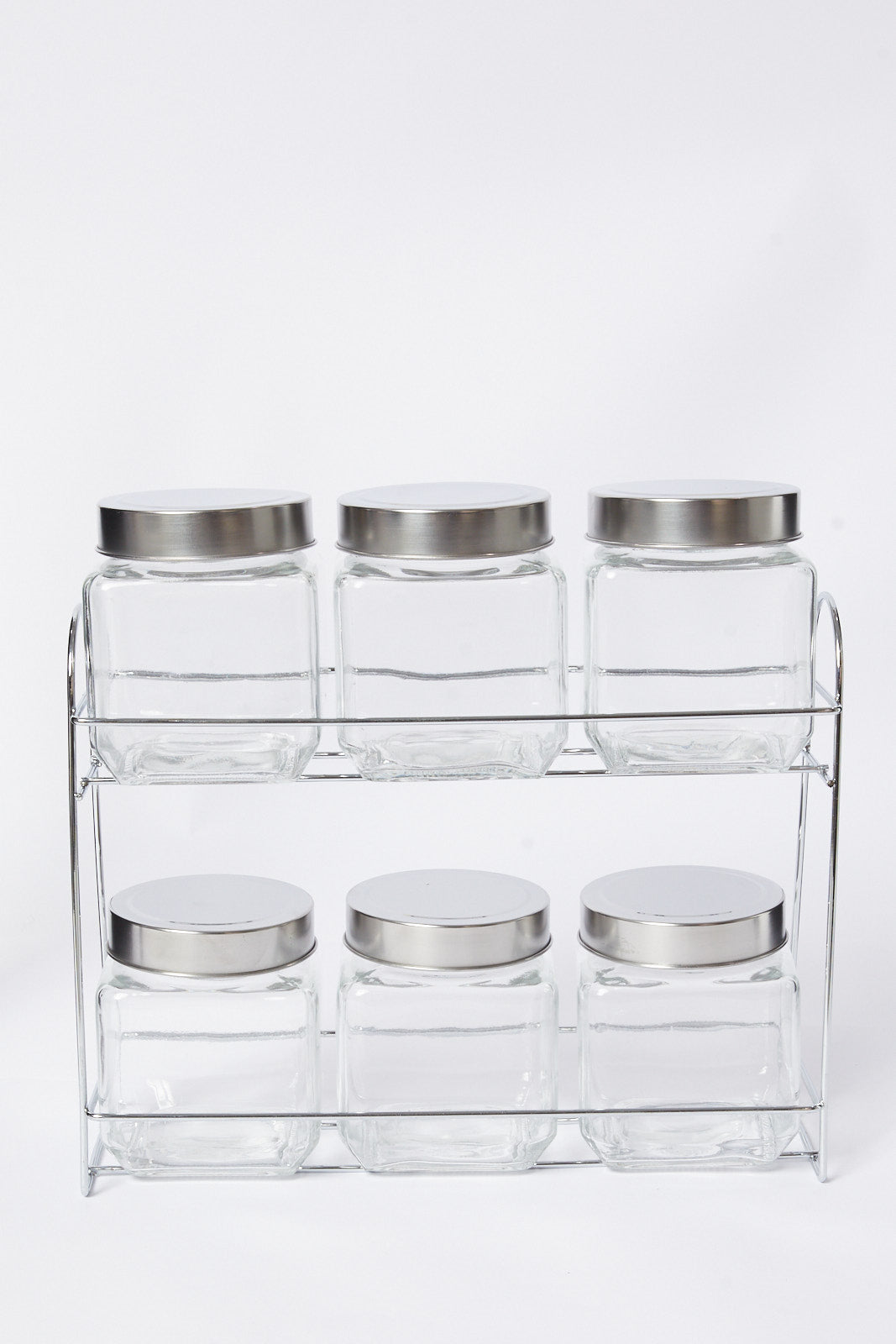 Redtag-Clear-Glass-Storage-Jar-Set-(7Peice)-Category:Canisters-And-Jars,-Colour:White,-Deals:New-In,-Dept:Home,-Filter:Home-Dining,-HMW-DIN-Storage,-New-In-HMW-DIN,-Non-Sale,-S23A,-Section:Homewares-Home-Dining-