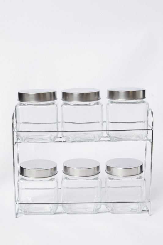 Redtag-Clear-Glass-Storage-Jar-Set-(7Peice)-Category:Canisters-And-Jars,-Colour:White,-Deals:New-In,-Dept:Home,-Filter:Home-Dining,-HMW-DIN-Storage,-New-In-HMW-DIN,-Non-Sale,-S23A,-Section:Homewares-Home-Dining-