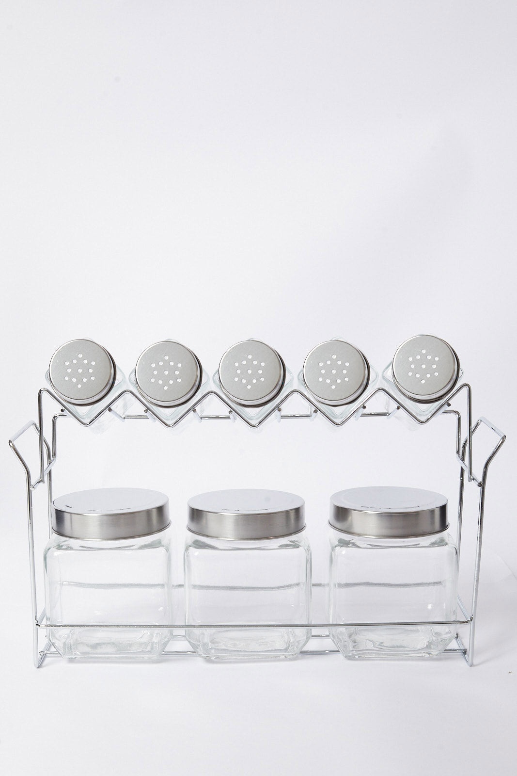 Redtag-Clear-Glass-Storage-Jar-Set-(9Peice)-Category:Canisters-And-Jars,-Colour:White,-Deals:New-In,-Dept:Home,-Filter:Home-Dining,-HMW-DIN-Storage,-New-In-HMW-DIN,-Non-Sale,-S23A,-Section:Homewares-Home-Dining-
