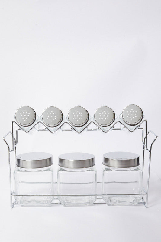 Redtag-Clear-Glass-Storage-Jar-Set-(9Peice)-Category:Canisters-And-Jars,-Colour:White,-Deals:New-In,-Dept:Home,-Filter:Home-Dining,-HMW-DIN-Storage,-New-In-HMW-DIN,-Non-Sale,-S23A,-Section:Homewares-Home-Dining-