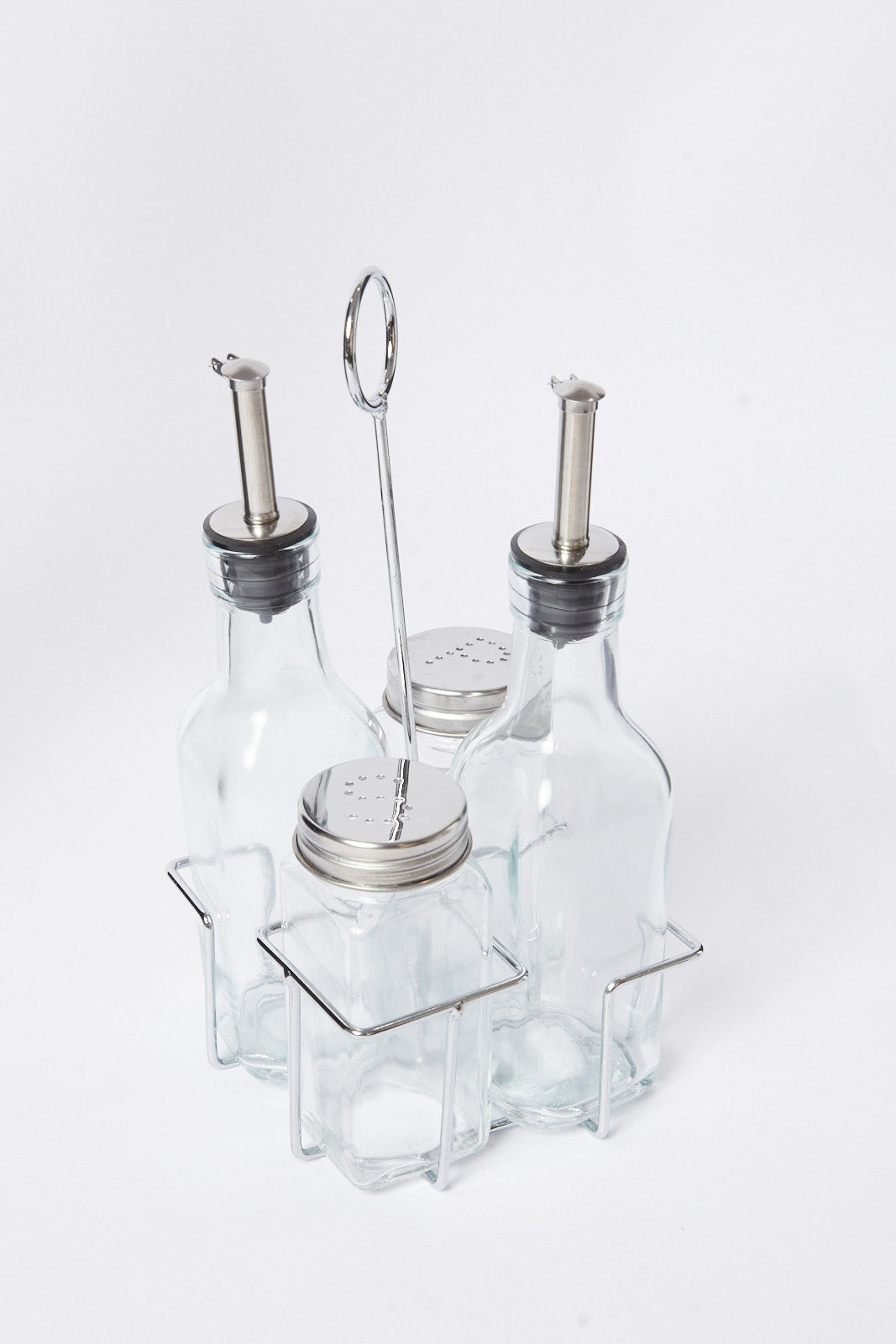 Redtag-Clear-Glass-Oil-And-Pepper-Jar-Set-(5Peice)-Category:Canisters-And-Jars,-Colour:White,-Deals:New-In,-Dept:Home,-Filter:Home-Dining,-HMW-DIN-Storage,-New-In-HMW-DIN,-Non-Sale,-S23A,-Section:Homewares-Home-Dining-
