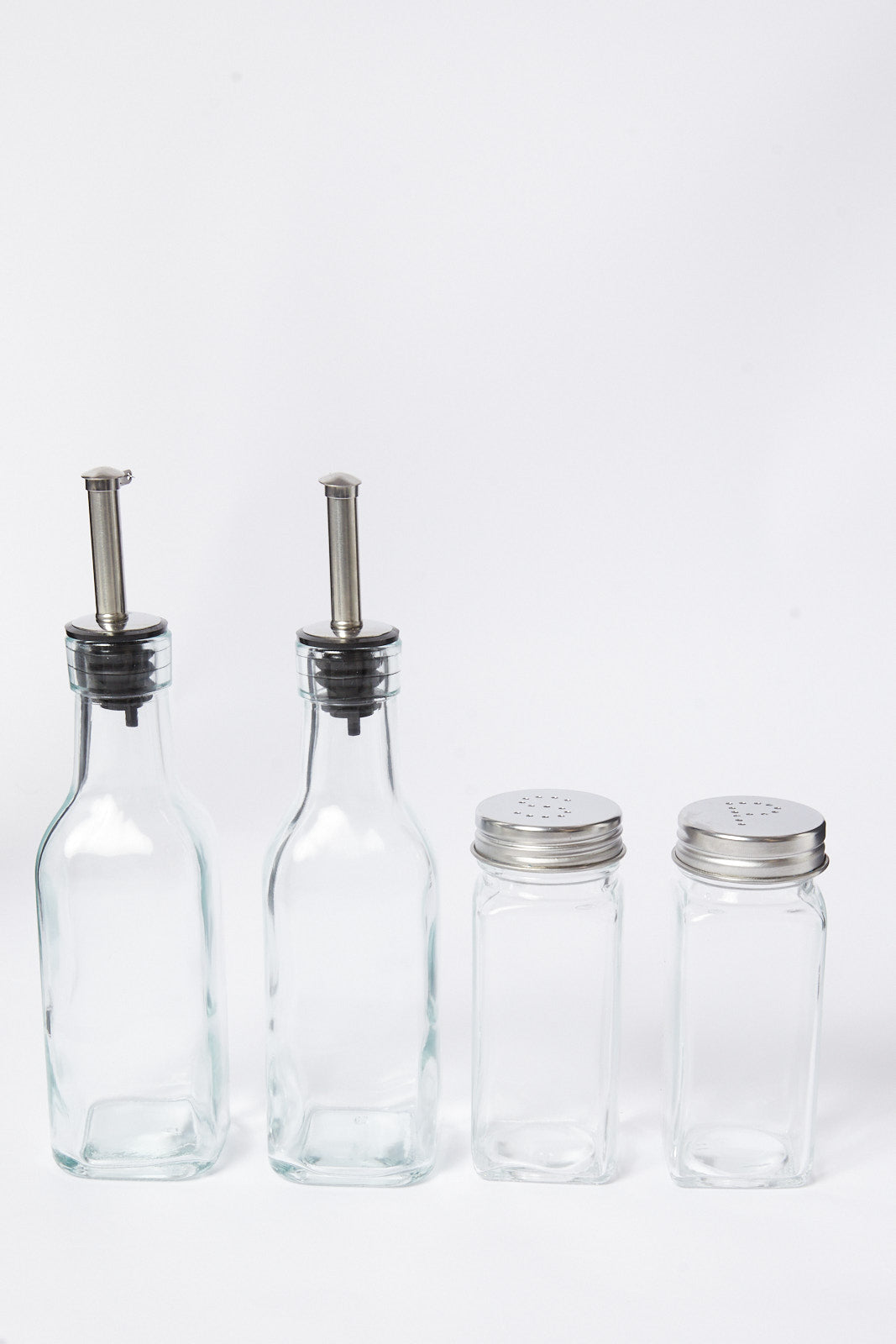 Redtag-Clear-Glass-Oil-And-Pepper-Jar-Set-(5Peice)-Category:Canisters-And-Jars,-Colour:White,-Deals:New-In,-Dept:Home,-Filter:Home-Dining,-HMW-DIN-Storage,-New-In-HMW-DIN,-Non-Sale,-S23A,-Section:Homewares-Home-Dining-