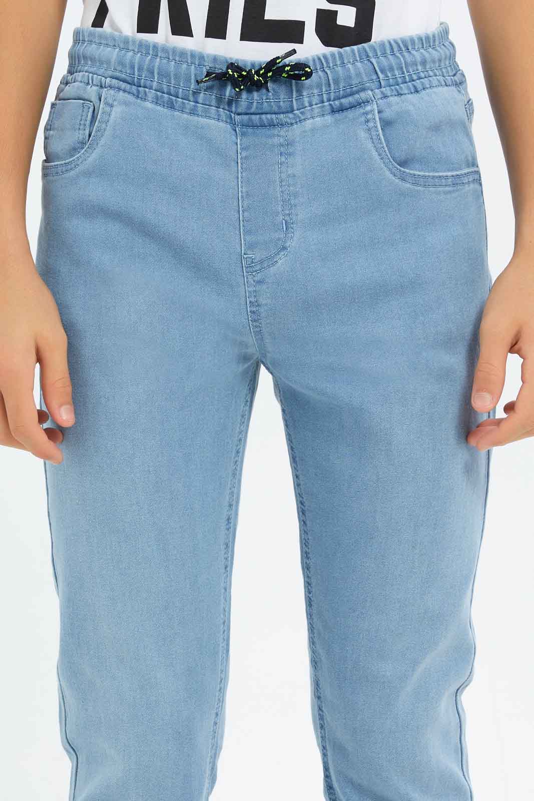 Redtag-Boys-Lt.-Wash-Jogger-Pull-On-Knit-Denim-With-Cuff-BSR-Jeans,-Category:Jeans,-Colour:Light-Wash,-Deals:New-In,-Dept:Boys,-Filter:Senior-Boys-(8-to-14-Yrs),-FIT-WALL-(FTW),-New-In-BSR-APL,-Non-Sale,-S23A,-Section:Boys-(0-to-14Yrs)-Senior-Boys-9 to 14 Years