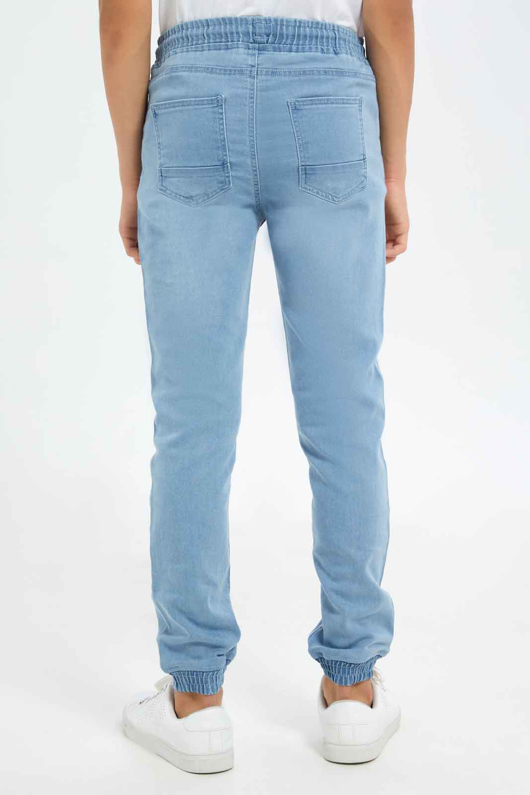 Redtag-Boys-Lt.-Wash-Jogger-Pull-On-Knit-Denim-With-Cuff-BSR-Jeans,-Category:Jeans,-Colour:Light-Wash,-Deals:New-In,-Dept:Boys,-Filter:Senior-Boys-(8-to-14-Yrs),-FIT-WALL-(FTW),-New-In-BSR-APL,-Non-Sale,-S23A,-Section:Boys-(0-to-14Yrs)-Senior-Boys-9 to 14 Years