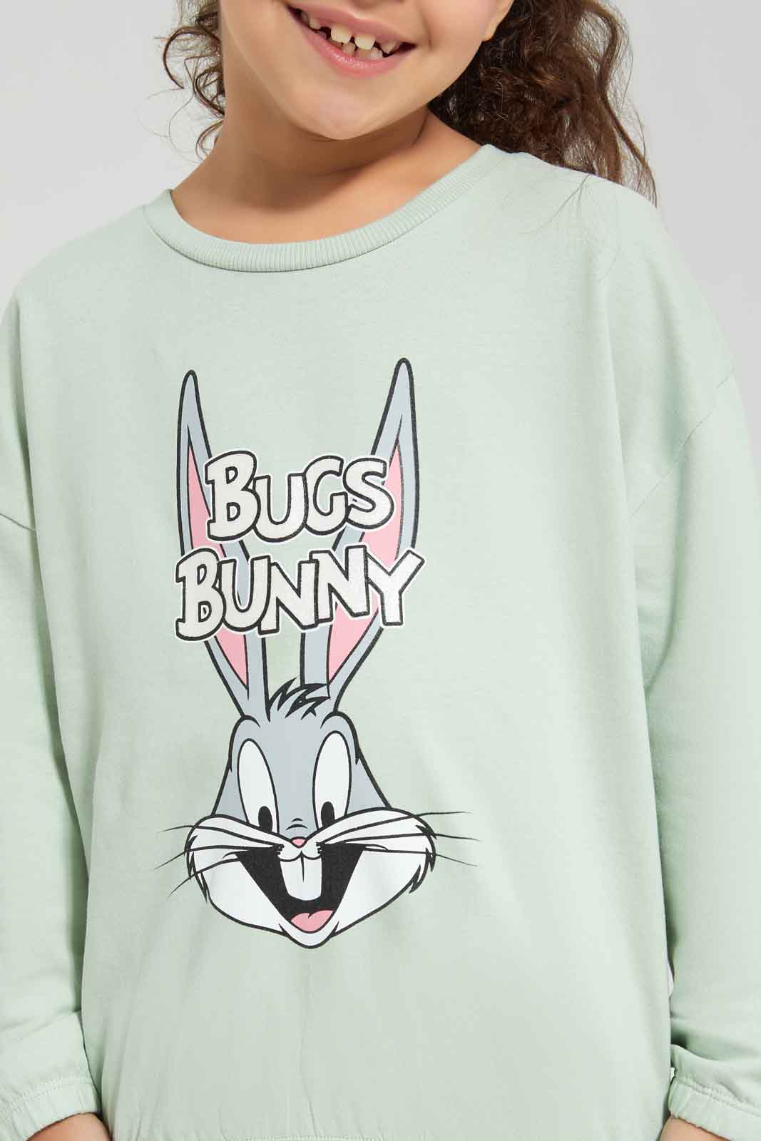 Redtag-Girls-Green-Bugs-Bunny-Sweatshirt-Category:Sweatshirts,-Colour:Green,-Deals:New-In,-Dept:Girls,-Filter:Girls-(2-to-8-Yrs),-GIR-Sweatshirts,-New-In-GIR-APL,-Non-Sale,-S23A,-Section:Girls-(0-to-14Yrs),-TBL-Girls-2 to 8 Years