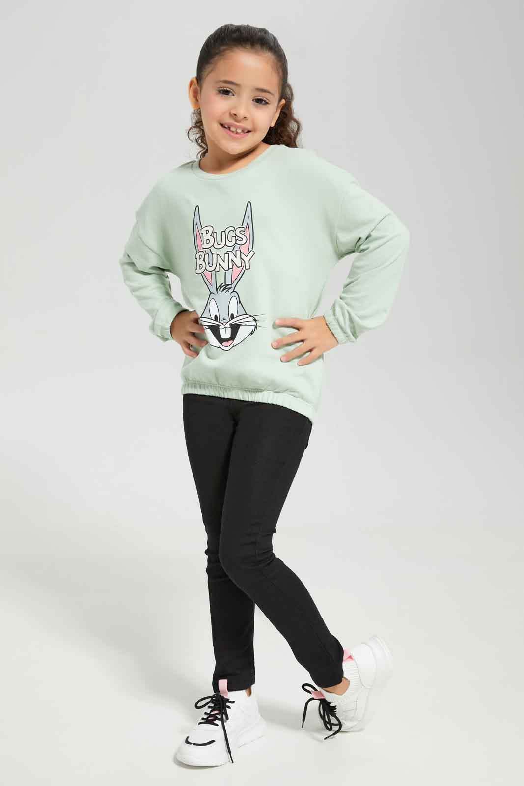 Redtag-Girls-Green-Bugs-Bunny-Sweatshirt-Category:Sweatshirts,-Colour:Green,-Deals:New-In,-Dept:Girls,-Filter:Girls-(2-to-8-Yrs),-GIR-Sweatshirts,-New-In-GIR-APL,-Non-Sale,-S23A,-Section:Girls-(0-to-14Yrs),-TBL-Girls-2 to 8 Years
