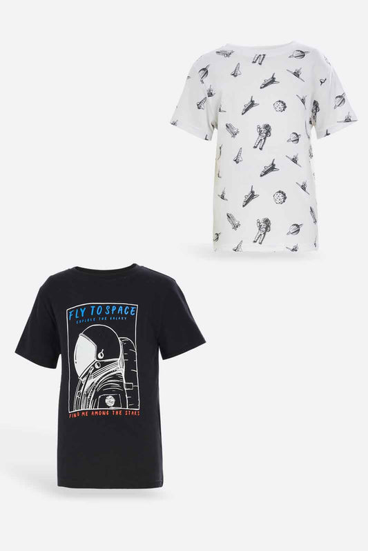 Redtag-Boys-Black-Space-2-Piece-Pack-Short-Sleeve-T-Shirt-BOY-T-Shirts,-Category:T-Shirts,-Colour:Black,-Deals:New-In,-Dept:Boys,-Filter:Boys-(2-to-8-Yrs),-New-In-BOY-APL,-Non-Sale,-S23A,-Section:Boys-(0-to-14Yrs),-VLM-Boys-2 to 8 Years