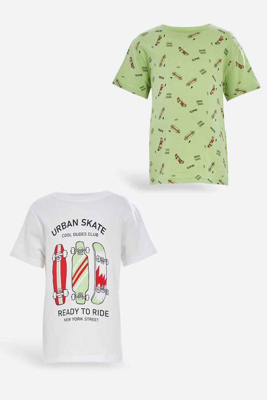 Redtag-Boys-White-Skate-2-Piece-Pack-Short-Sleeve-T-Shirt-BOY-T-Shirts,-Category:T-Shirts,-Colour:White,-Deals:New-In,-Dept:Boys,-Filter:Boys-(2-to-8-Yrs),-New-In-BOY-APL,-Non-Sale,-S23A,-Section:Boys-(0-to-14Yrs),-VLM-Boys-2 to 8 Years