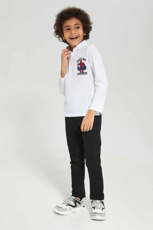 Redtag-Boys-White-Spiderman-Long-Sleeve-Character-Polo-Shirt-BOY-Polo-T-Shirts,-Category:Polo-T-Shirts,-CHA,-Colour:White,-Deals:New-In,-Dept:Boys,-Filter:Boys-(2-to-8-Yrs),-New-In-BOY-APL,-Non-Sale,-S23A,-Section:Boys-(0-to-14Yrs),-TBL-Boys-2 to 8 Years