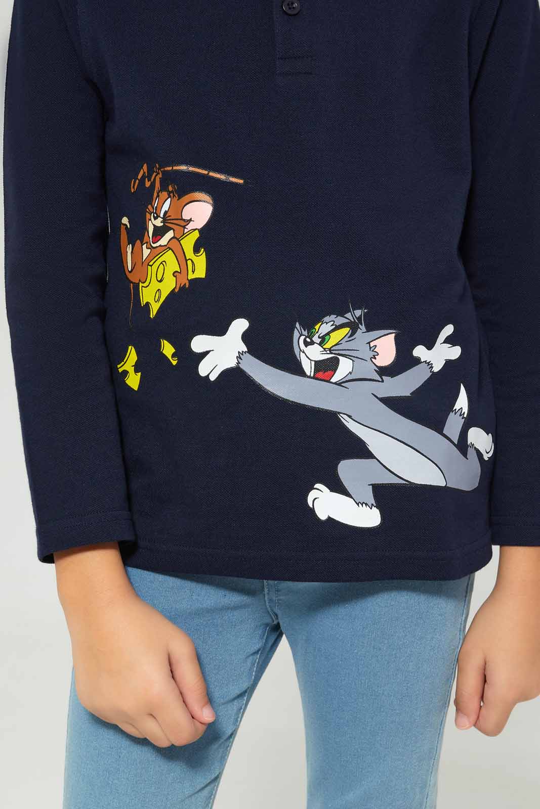 Redtag-Boys-Navy-Tom-And-Jerry-Long-Sleve-Character-Polo-Shirt-BOY-Polo-T-Shirts,-Category:Polo-T-Shirts,-CHA,-Colour:Navy,-Deals:New-In,-Dept:Boys,-Filter:Boys-(2-to-8-Yrs),-New-In-BOY-APL,-Non-Sale,-S23A,-Section:Boys-(0-to-14Yrs),-TBL-Boys-2 to 8 Years