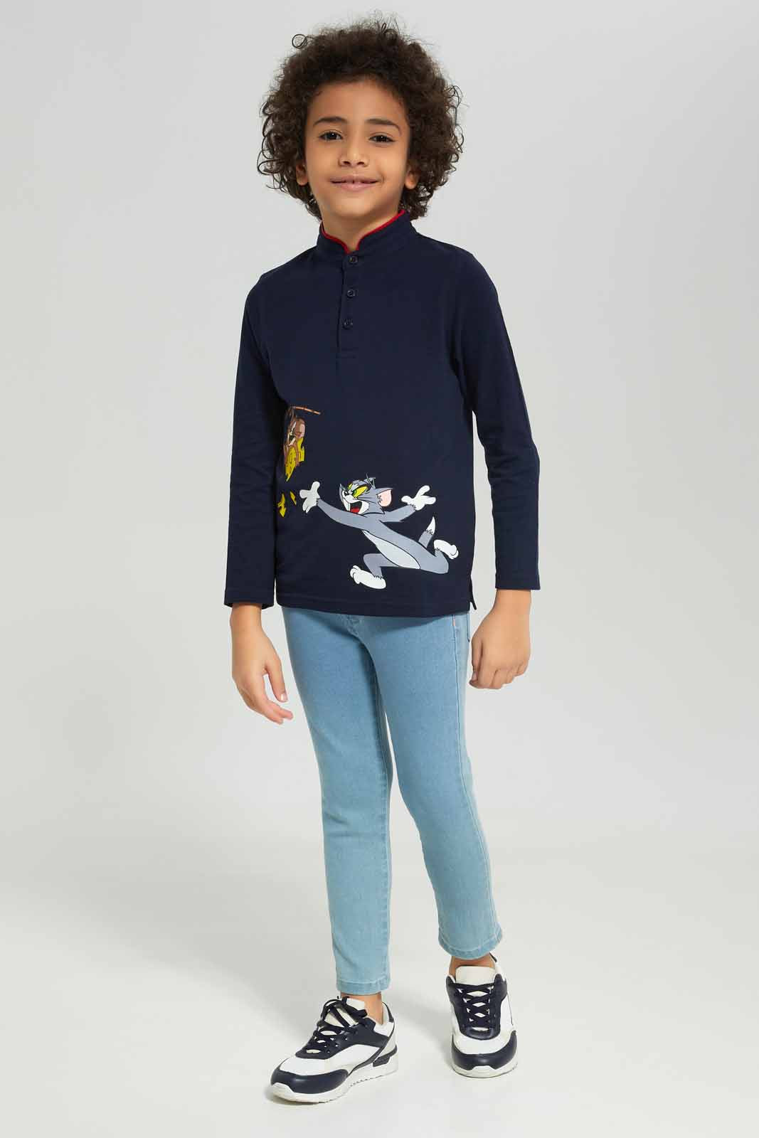 Redtag-Boys-Navy-Tom-And-Jerry-Long-Sleve-Character-Polo-Shirt-BOY-Polo-T-Shirts,-Category:Polo-T-Shirts,-CHA,-Colour:Navy,-Deals:New-In,-Dept:Boys,-Filter:Boys-(2-to-8-Yrs),-New-In-BOY-APL,-Non-Sale,-S23A,-Section:Boys-(0-to-14Yrs),-TBL-Boys-2 to 8 Years