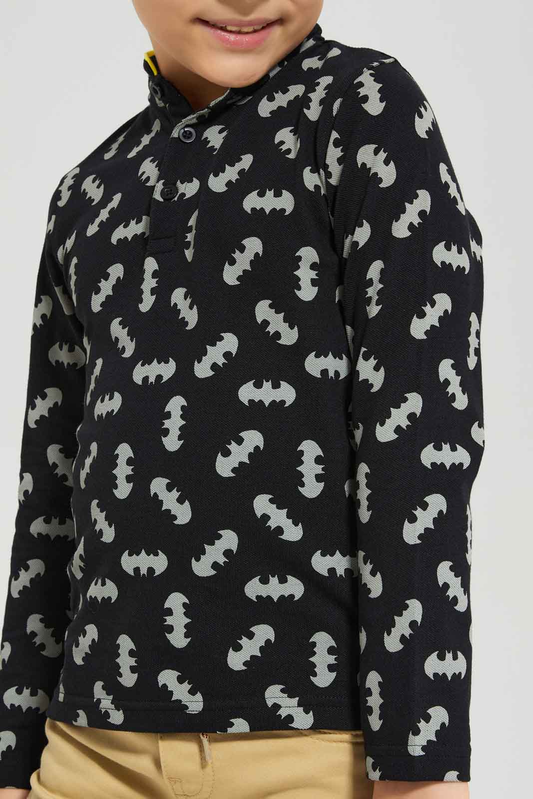 Redtag-Boys-Balck-Long-Sleeve-Batman-Aop-Charater-Polo-Shirt-BOY-Polo-T-Shirts,-Category:Polo-T-Shirts,-CHA,-Colour:Black,-Deals:New-In,-Dept:Boys,-Filter:Boys-(2-to-8-Yrs),-New-In-BOY-APL,-Non-Sale,-S23A,-Section:Boys-(0-to-14Yrs),-TBL-Boys-2 to 8 Years
