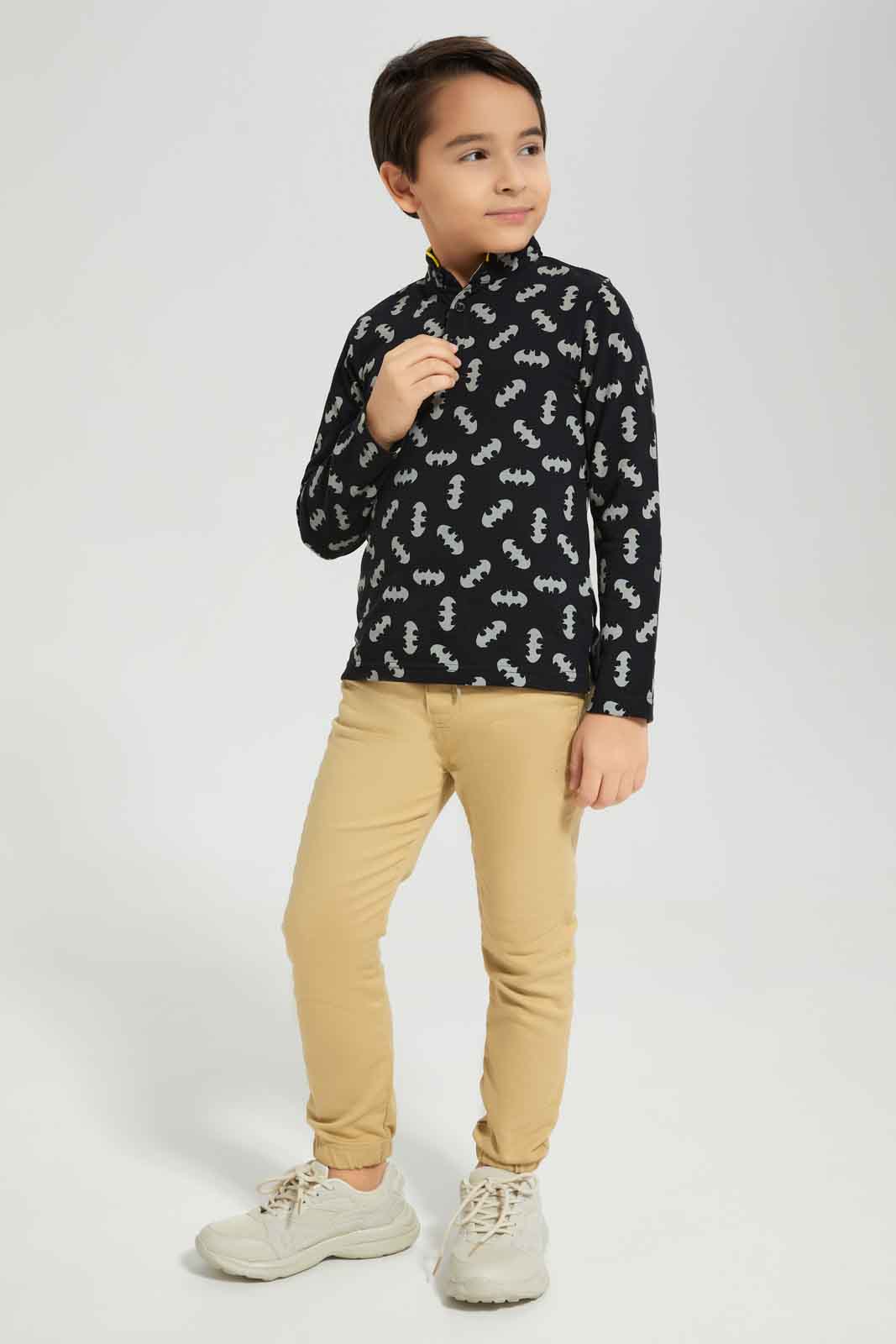 Redtag-Boys-Balck-Long-Sleeve-Batman-Aop-Charater-Polo-Shirt-BOY-Polo-T-Shirts,-Category:Polo-T-Shirts,-CHA,-Colour:Black,-Deals:New-In,-Dept:Boys,-Filter:Boys-(2-to-8-Yrs),-New-In-BOY-APL,-Non-Sale,-S23A,-Section:Boys-(0-to-14Yrs),-TBL-Boys-2 to 8 Years