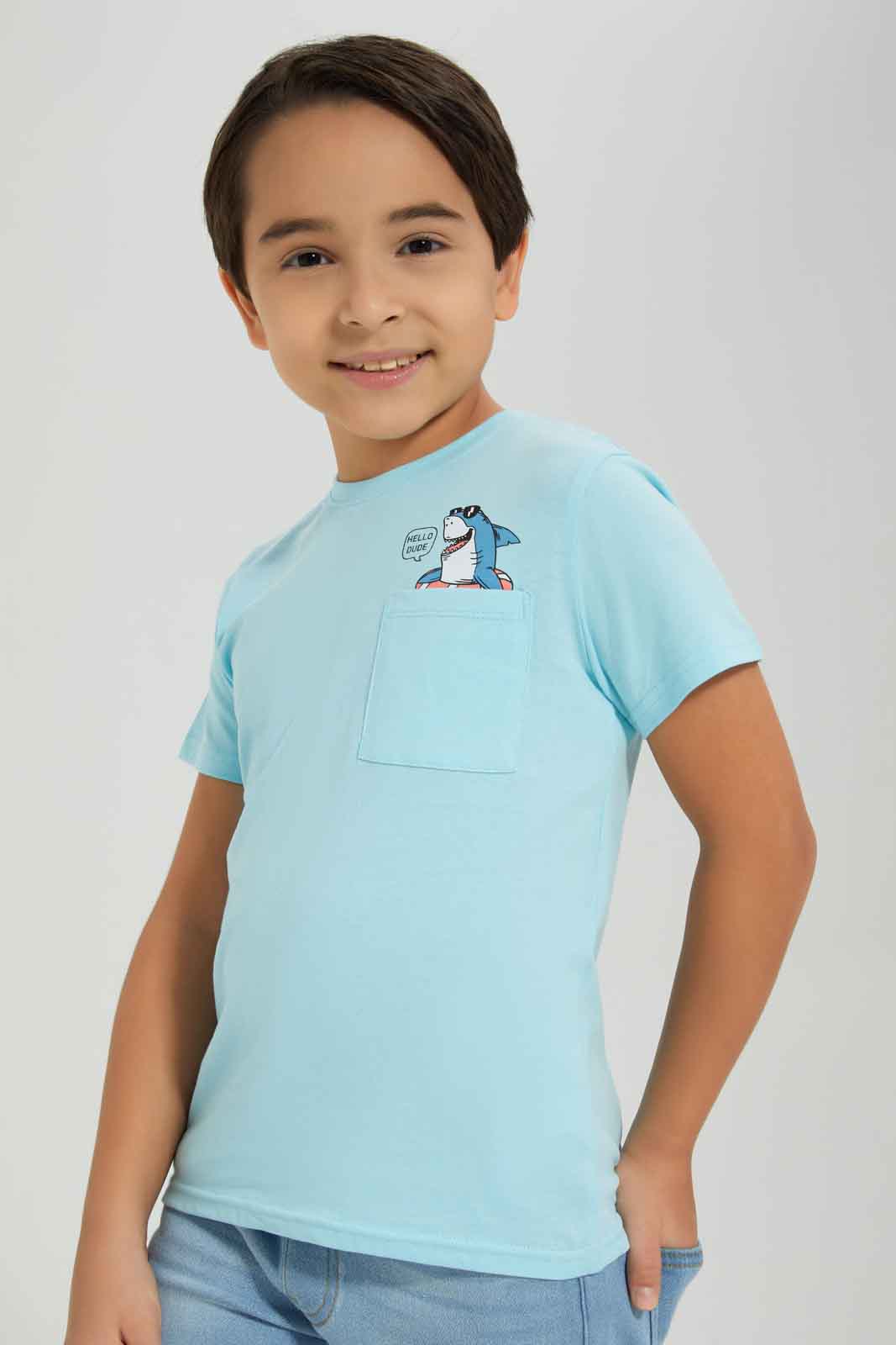Redtag-Boys-Blue-Shark-Print-Pocket-Short-Sleeve-T-Shirt-BOY-T-Shirts,-Category:T-Shirts,-Colour:Blue,-Deals:New-In,-Dept:Boys,-Filter:Boys-(2-to-8-Yrs),-New-In-BOY-APL,-Non-Sale,-S23A,-Section:Boys-(0-to-14Yrs),-TBL-Boys-2 to 8 Years