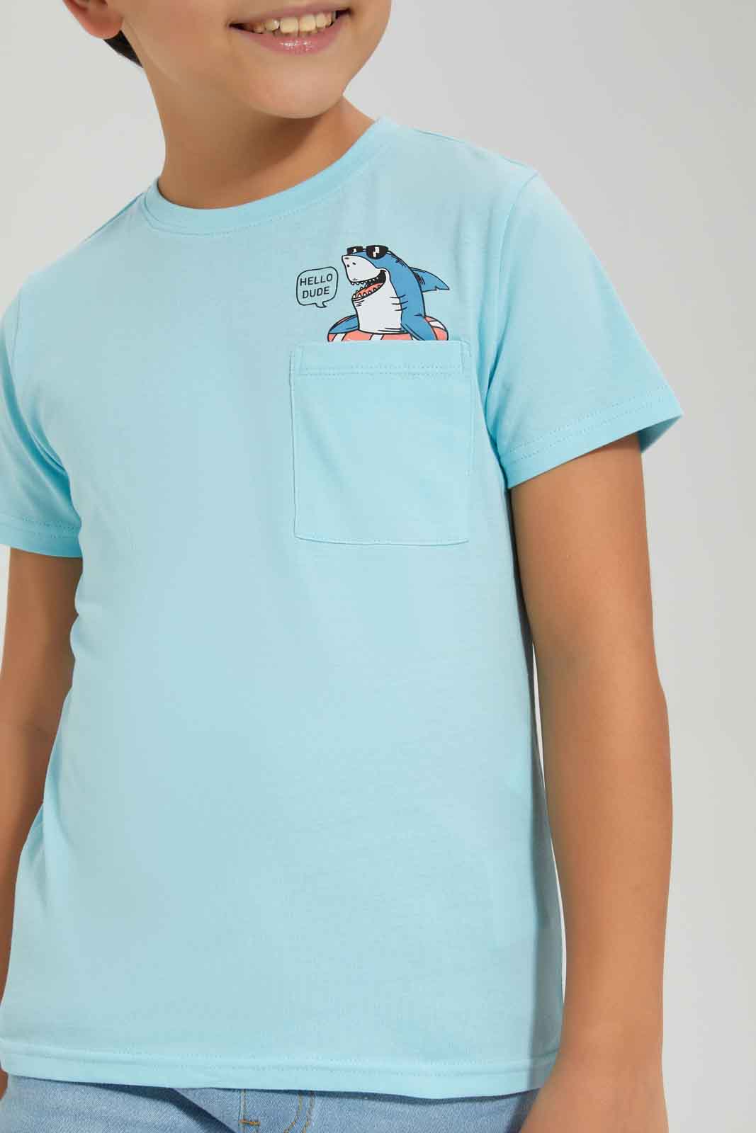 Redtag-Boys-Blue-Shark-Print-Pocket-Short-Sleeve-T-Shirt-BOY-T-Shirts,-Category:T-Shirts,-Colour:Blue,-Deals:New-In,-Dept:Boys,-Filter:Boys-(2-to-8-Yrs),-New-In-BOY-APL,-Non-Sale,-S23A,-Section:Boys-(0-to-14Yrs),-TBL-Boys-2 to 8 Years