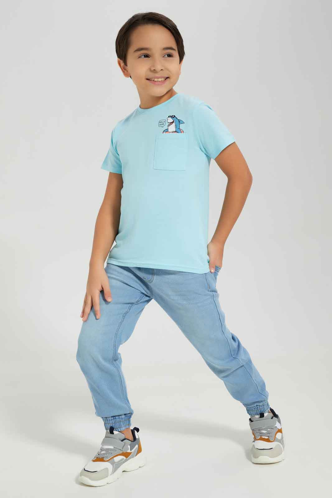 Redtag-Boys-Blue-Shark-Print-Pocket-Short-Sleeve-T-Shirt-BOY-T-Shirts,-Category:T-Shirts,-Colour:Blue,-Deals:New-In,-Dept:Boys,-Filter:Boys-(2-to-8-Yrs),-New-In-BOY-APL,-Non-Sale,-S23A,-Section:Boys-(0-to-14Yrs),-TBL-Boys-2 to 8 Years