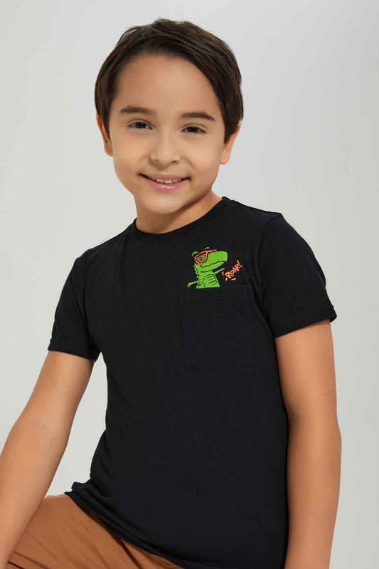 Redtag-Boys-Black-Roar-Print-Pocket-Short-Sleeve-T-Shirt-BOY-T-Shirts,-Category:T-Shirts,-Colour:Black,-Deals:New-In,-Dept:Boys,-Filter:Boys-(2-to-8-Yrs),-New-In-BOY-APL,-Non-Sale,-S23A,-Section:Boys-(0-to-14Yrs),-TBL-Boys-2 to 8 Years