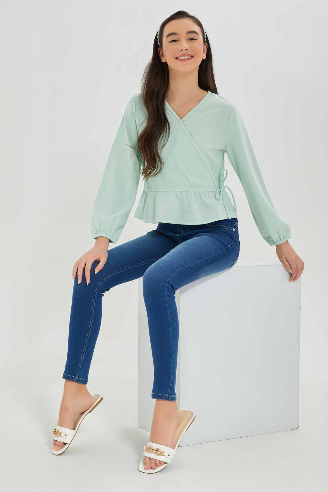 Redtag-Girls-Mint-Overlay-Blouse-Category:Blouses,-Colour:Green,-Deals:New-In,-Dept:Girls,-Filter:Senior-Girls-(8-to-14-Yrs),-GSR-Blouses,-New-In-GSR-APL,-Non-Sale,-S23A,-Section:Girls-(0-to-14Yrs)-Senior-Girls-9 to 14 Years