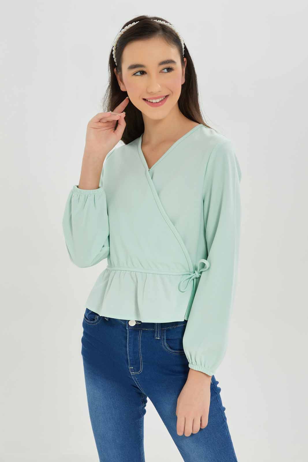 Redtag-Girls-Mint-Overlay-Blouse-Category:Blouses,-Colour:Green,-Deals:New-In,-Dept:Girls,-Filter:Senior-Girls-(8-to-14-Yrs),-GSR-Blouses,-New-In-GSR-APL,-Non-Sale,-S23A,-Section:Girls-(0-to-14Yrs)-Senior-Girls-9 to 14 Years