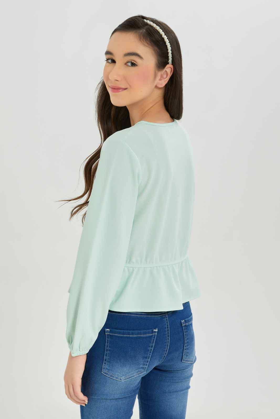 Redtag-Girls-Mint-Overlay-Blouse-Category:Blouses,-Colour:Green,-Deals:New-In,-Dept:Girls,-Filter:Senior-Girls-(8-to-14-Yrs),-GSR-Blouses,-New-In-GSR-APL,-Non-Sale,-S23A,-Section:Girls-(0-to-14Yrs)-Senior-Girls-9 to 14 Years