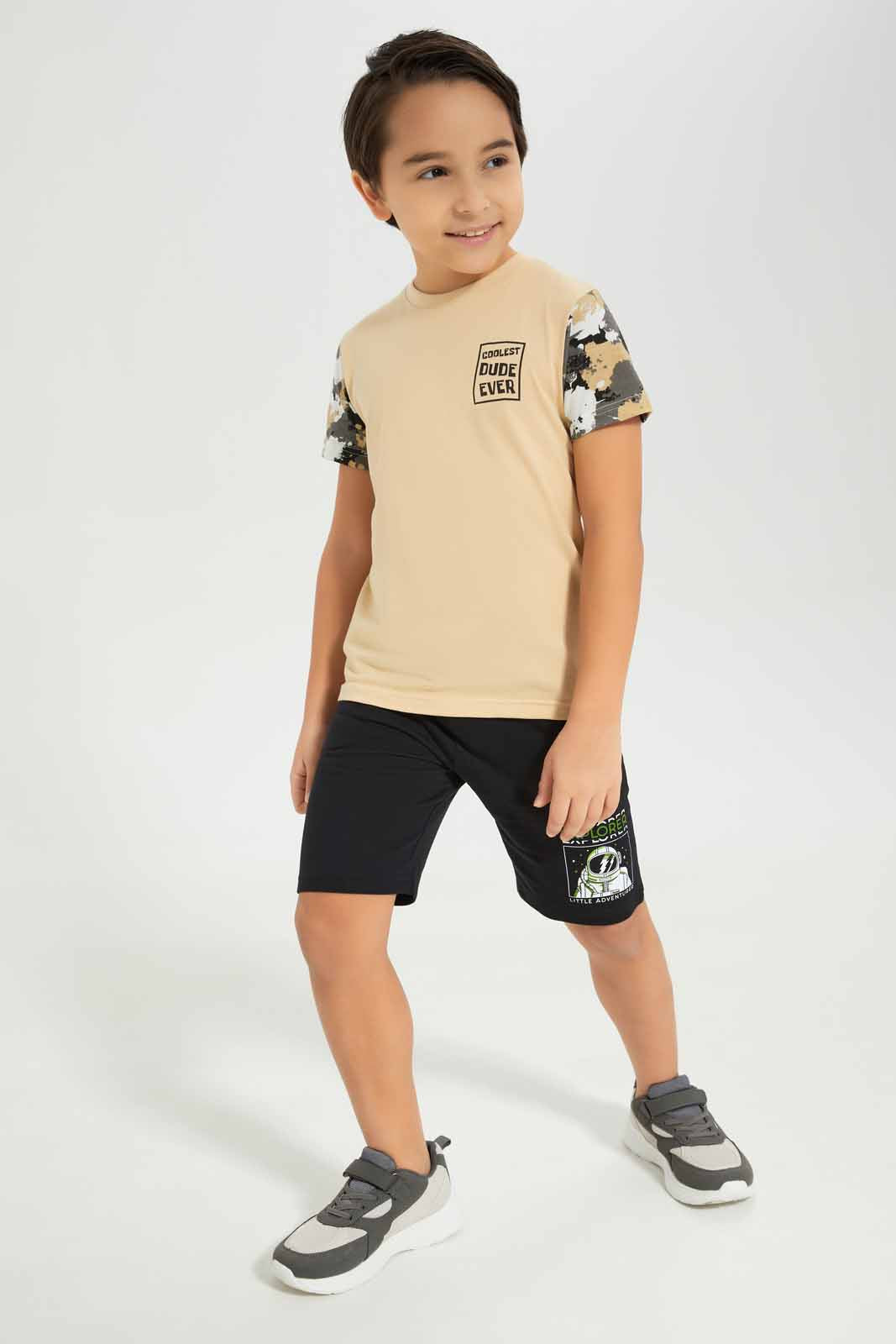 Redtag-Boys-Stone-Coolest-Dude-3-Pc-Pack-Short-Sleeve-T-Shirt-BOY-T-Shirts,-Category:T-Shirts,-Colour:Beige,-Deals:New-In,-Dept:Boys,-Filter:Boys-(2-to-8-Yrs),-New-In-BOY-APL,-Non-Sale,-S23A,-Section:Boys-(0-to-14Yrs),-VLM-Boys-2 to 8 Years