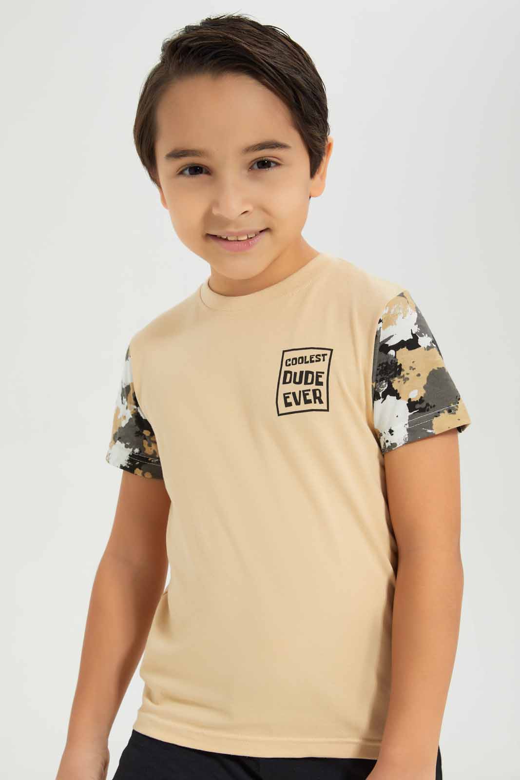 Redtag-Boys-Stone-Coolest-Dude-3-Pc-Pack-Short-Sleeve-T-Shirt-BOY-T-Shirts,-Category:T-Shirts,-Colour:Beige,-Deals:New-In,-Dept:Boys,-Filter:Boys-(2-to-8-Yrs),-New-In-BOY-APL,-Non-Sale,-S23A,-Section:Boys-(0-to-14Yrs),-VLM-Boys-2 to 8 Years