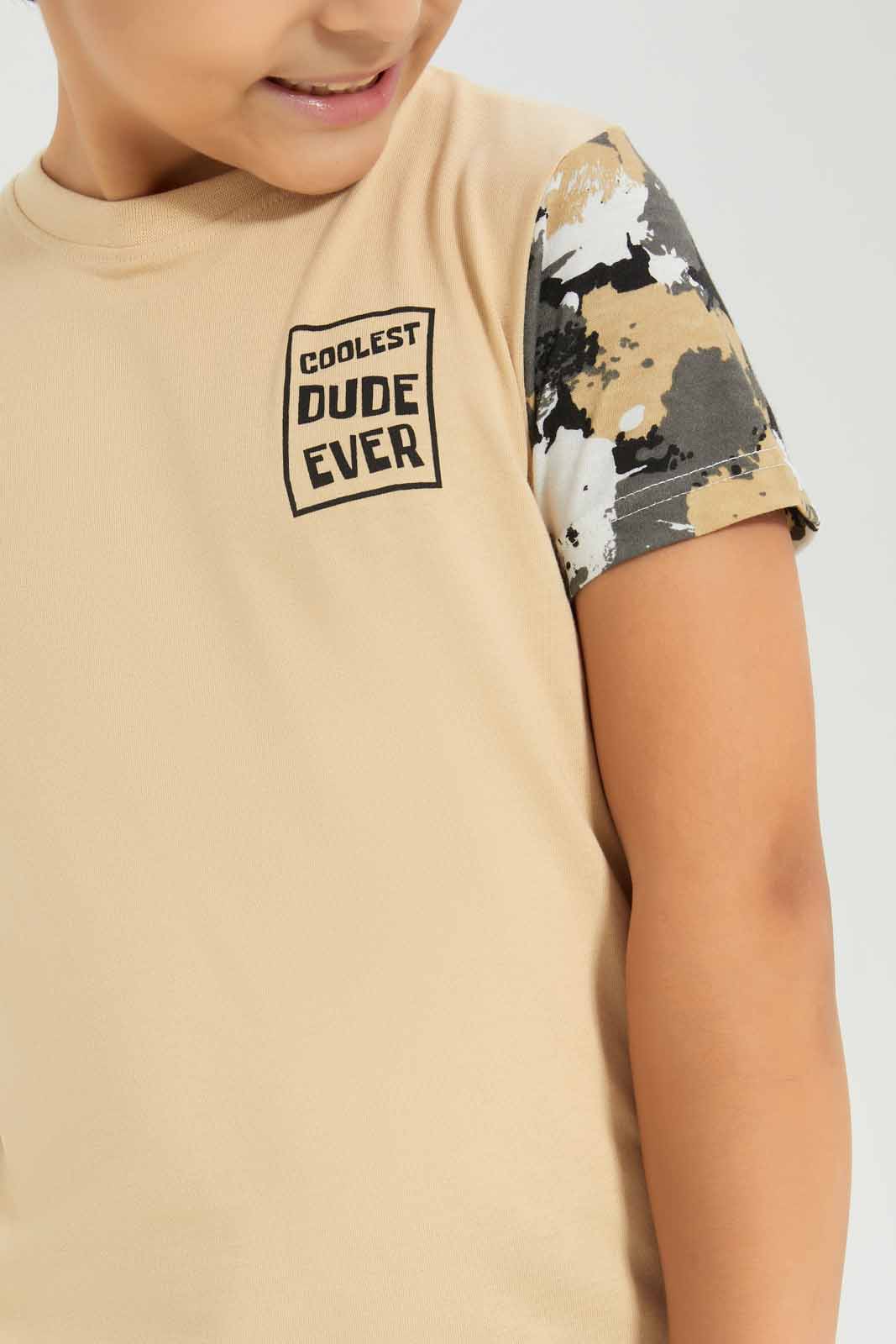 Redtag-Boys-Stone-Coolest-Dude-3-Pc-Pack-Short-Sleeve-T-Shirt-BOY-T-Shirts,-Category:T-Shirts,-Colour:Beige,-Deals:New-In,-Dept:Boys,-Filter:Boys-(2-to-8-Yrs),-New-In-BOY-APL,-Non-Sale,-S23A,-Section:Boys-(0-to-14Yrs),-VLM-Boys-2 to 8 Years