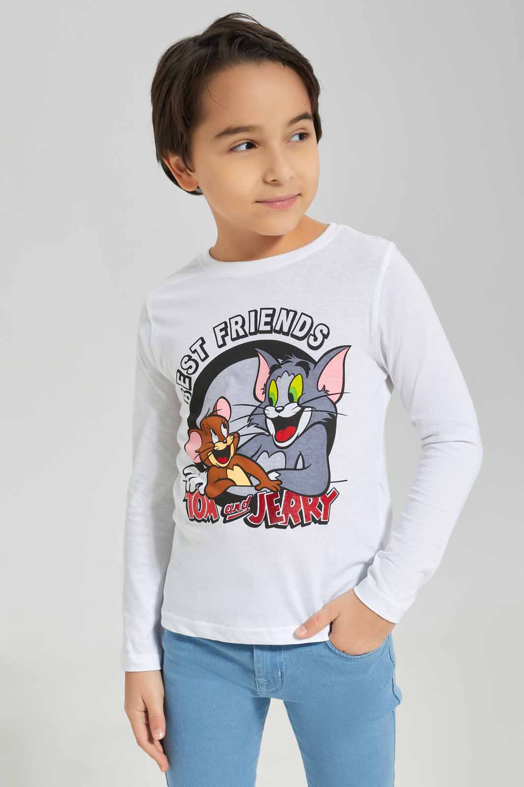 Redtag-Boys-White-Tom-And-Jerry-Character-Long-Sleeve-T-Shirt-BOY-T-Shirts,-Category:T-Shirts,-CHA,-Colour:White,-Deals:New-In,-Dept:Boys,-Filter:Boys-(2-to-8-Yrs),-New-In-BOY-APL,-Non-Sale,-S23A,-Section:Boys-(0-to-14Yrs),-TBL-Boys-2 to 8 Years