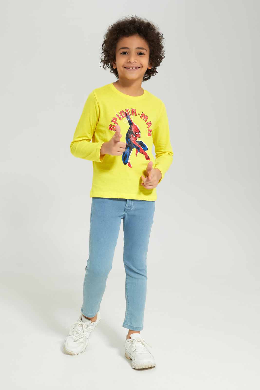 Redtag-Boys-Yellow-Spiderman-Character-Long-Sleeve-T-Shirt-BOY-T-Shirts,-Category:T-Shirts,-CHA,-Colour:Yellow,-Deals:New-In,-Dept:Boys,-Filter:Boys-(2-to-8-Yrs),-New-In-BOY-APL,-Non-Sale,-S23A,-Section:Boys-(0-to-14Yrs),-TBL-Boys-2 to 8 Years