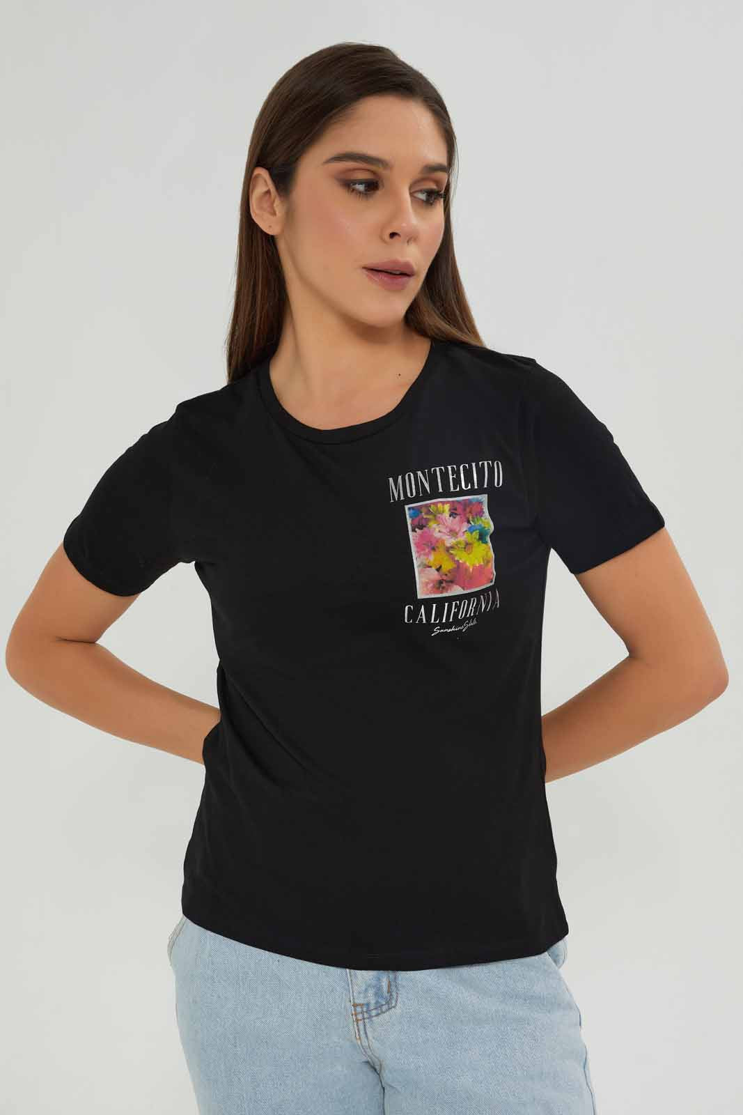 Redtag-Women-Black-Montecito-Printed-T-Shirt-Category:T-Shirts,-Colour:Black,-Deals:New-In,-Dept:Ladieswear,-Filter:Women's-Clothing,-New-In-Women-APL,-Non-Sale,-S23A,-Section:Women,-TBL,-Women-T-Shirts-Women's-