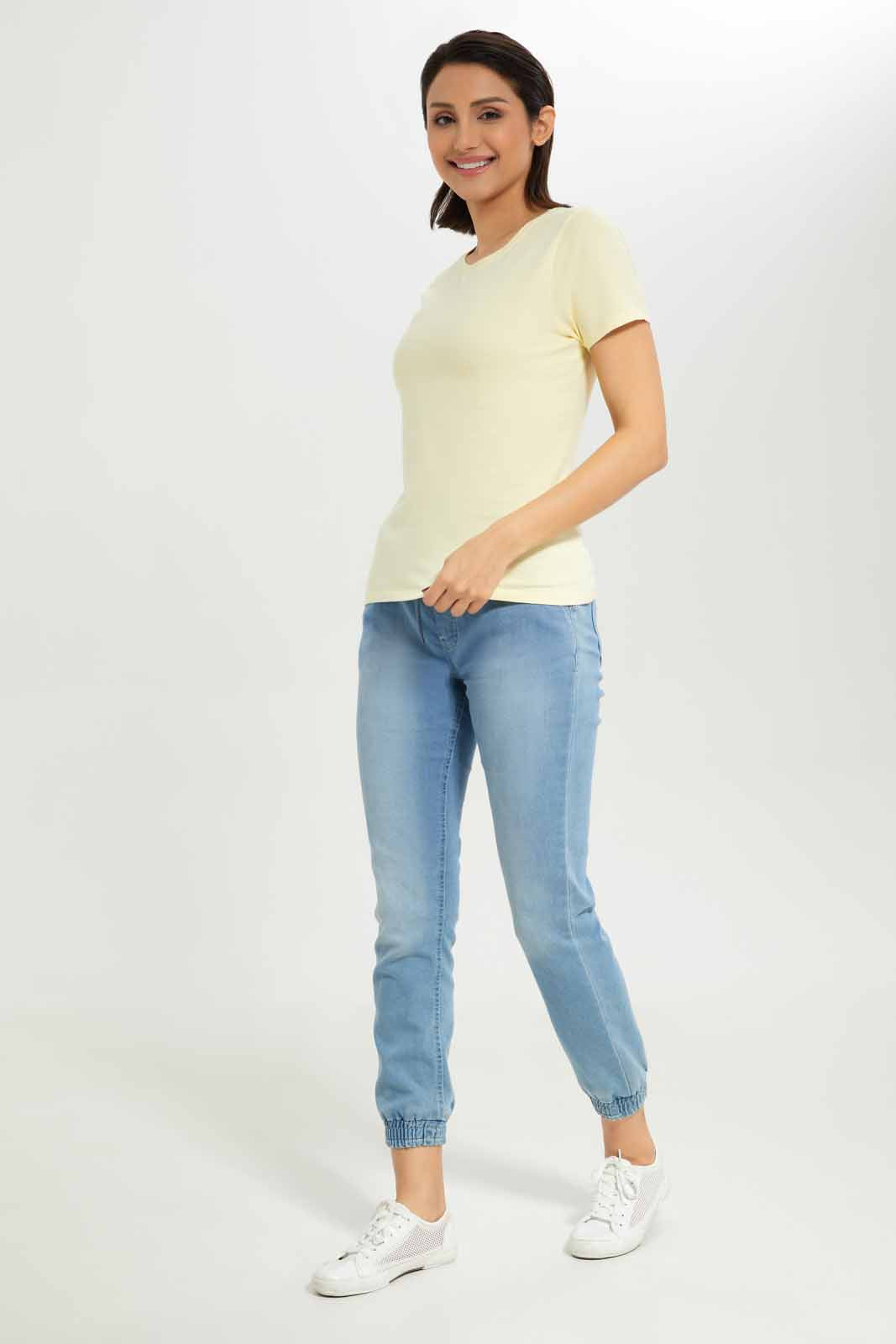 Redtag-Women-Lemon-Short-Sleeve-Crew-Neck-T-Shirt-Category:T-Shirts,-Colour:Lemon,-Deals:New-In,-Dept:Ladieswear,-Filter:Women's-Clothing,-New-In-Women-APL,-Non-Sale,-S23A,-Section:Women,-TBL,-Women-T-Shirts-Women's-