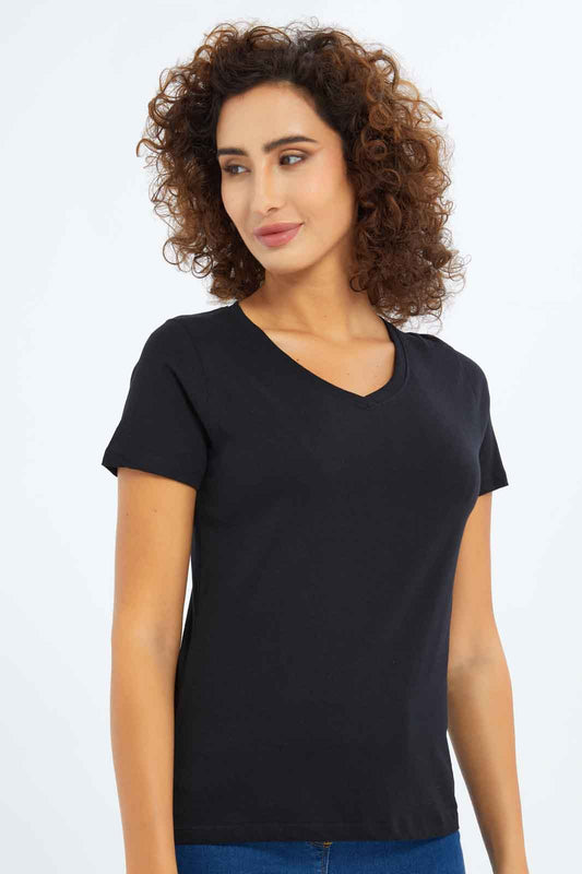 Redtag-Women-Black-Short-Sleeve-V-Neck-T-Shirt-Category:T-Shirts,-Colour:Black,-Deals:New-In,-Dept:Ladieswear,-Filter:Women's-Clothing,-New-In-Women-APL,-Non-Sale,-S23A,-Section:Women,-TBL,-Women-T-Shirts-Women's-