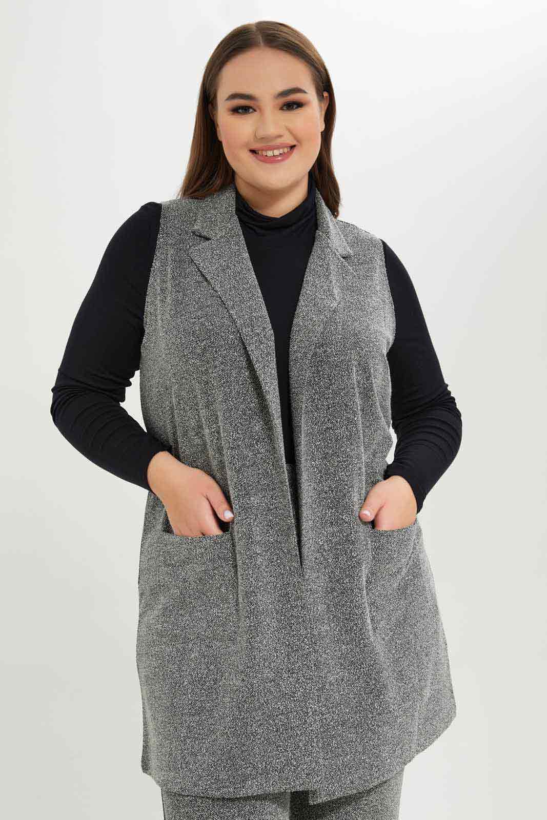 Redtag-Women-Grey-Jacquard-Collar-Long-Jacket-Category:Jackets,-Colour:Assorted,-Deals:New-In,-Dept:Ladieswear,-Filter:Plus-Size,-LDP-Jackets,-New-In-LDP-APL,-Non-Sale,-S23A,-Section:Women-Women's-