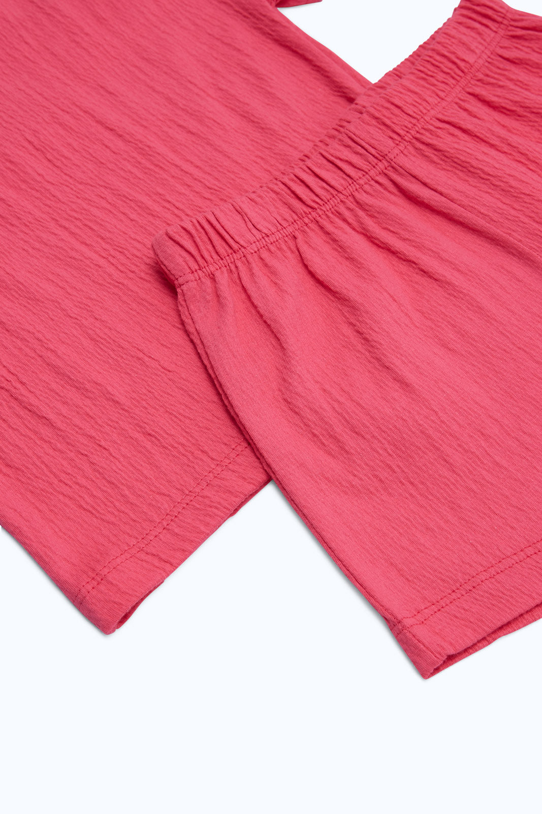 Redtag-Girls-Pink-Crinckled-Solid-T-Shirt-With-Short-Category:Sets,-Colour:Apricot,-Deals:2-FOR-69,-Deals:New-In,-Dept:Girls,-Filter:Infant-Girls-(3-to-24-Mths),-H1:KWR,-H2:ING,-H3:SET,-H4:CAE,-ING-Sets,-New-In-ING-APL,-Non-Sale,-S23B,-Season:S23B,-Section:Girls-(0-to-14Yrs)-Infant-Girls-3 to 24 Months