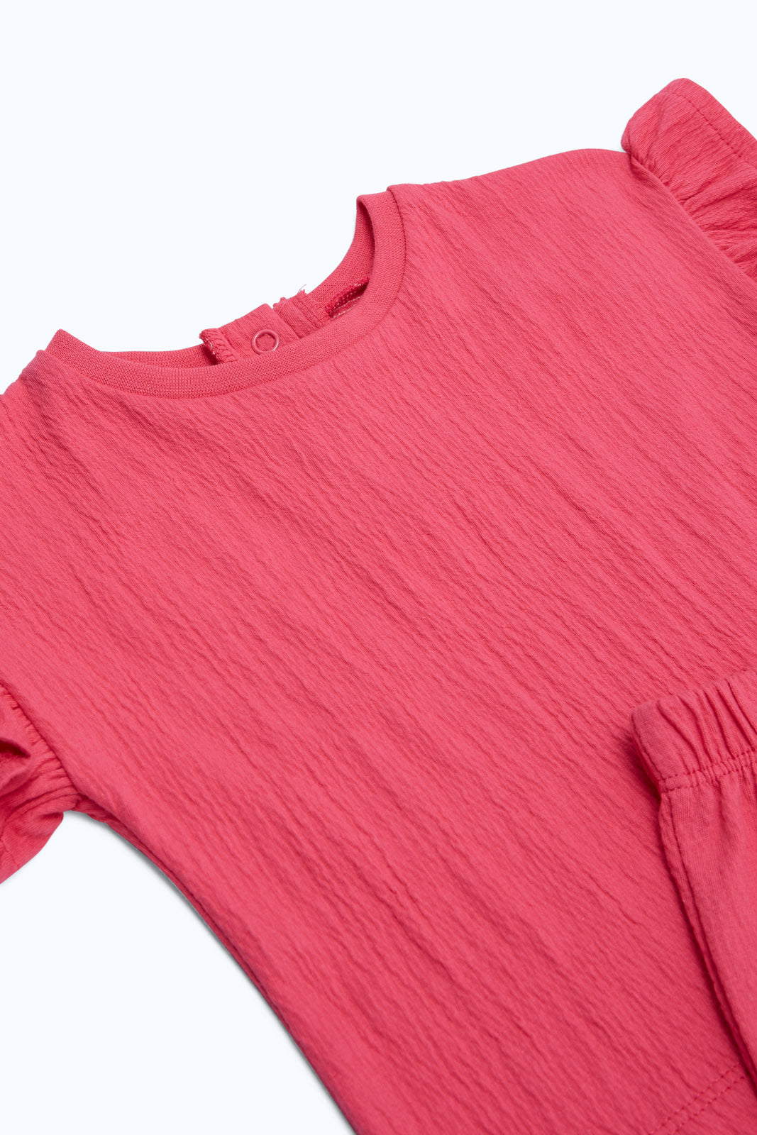 Redtag-Girls-Pink-Crinckled-Solid-T-Shirt-With-Short-Category:Sets,-Colour:Apricot,-Deals:2-FOR-69,-Deals:New-In,-Dept:Girls,-Filter:Infant-Girls-(3-to-24-Mths),-H1:KWR,-H2:ING,-H3:SET,-H4:CAE,-ING-Sets,-New-In-ING-APL,-Non-Sale,-S23B,-Season:S23B,-Section:Girls-(0-to-14Yrs)-Infant-Girls-3 to 24 Months