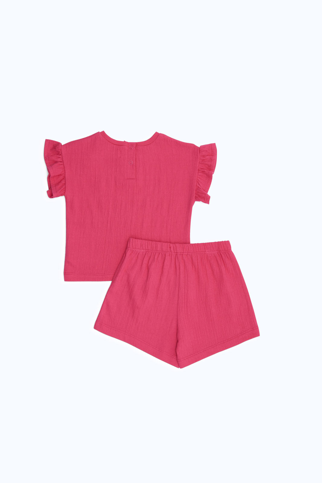 Redtag-Girls-Pink-Crinckled-Solid-T-Shirt-With-Short-Category:Sets,-Colour:Apricot,-Deals:2-FOR-69,-Deals:New-In,-Dept:Girls,-Filter:Infant-Girls-(3-to-24-Mths),-H1:KWR,-H2:ING,-H3:SET,-H4:CAE,-ING-Sets,-New-In-ING-APL,-Non-Sale,-S23B,-Season:S23B,-Section:Girls-(0-to-14Yrs)-Infant-Girls-3 to 24 Months
