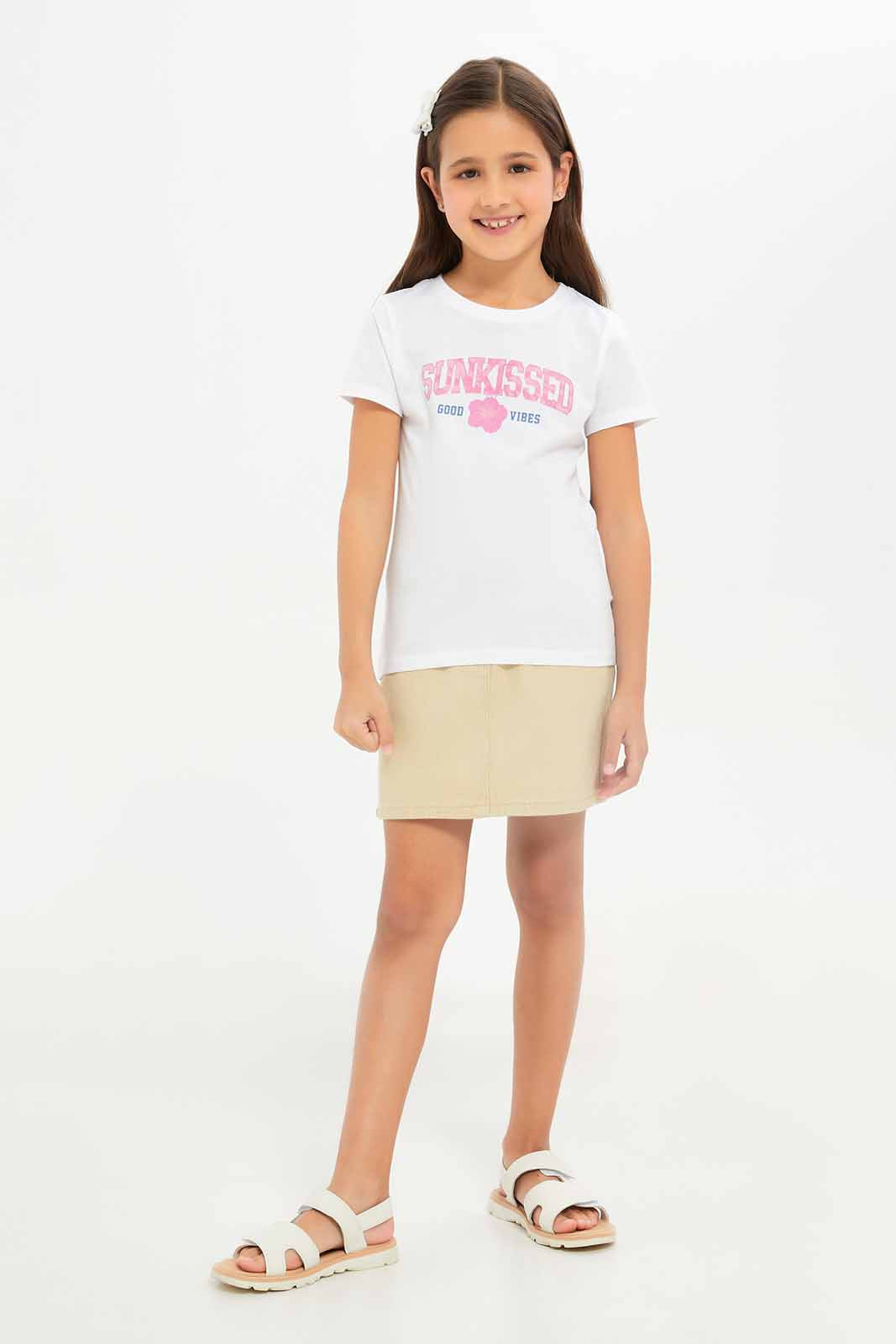 Redtag-Girls-Whiet-Graphic-Tee-Category:T-Shirts,-Colour:White,-Deals:New-In,-Dept:Girls,-Filter:Girls-(2-to-8-Yrs),-GIR-T-Shirts,-New-In-GIR-APL,-Non-Sale,-S23A,-Section:Girls-(0-to-14Yrs),-TBL-Girls-2 to 8 Years