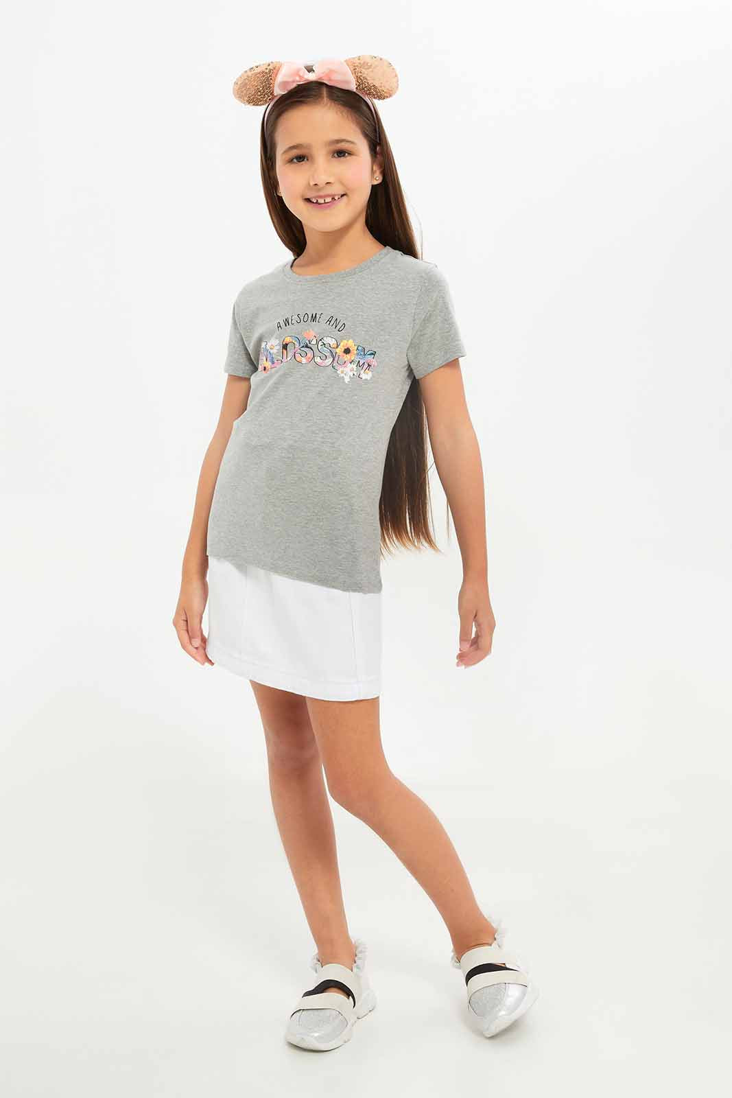 Redtag-Girls-Grey-Graphic-Tee-Category:T-Shirts,-Colour:Grey,-Deals:New-In,-Dept:Girls,-Filter:Girls-(2-to-8-Yrs),-GIR-T-Shirts,-New-In-GIR-APL,-Non-Sale,-S23A,-Section:Girls-(0-to-14Yrs),-TBL-Girls-2 to 8 Years