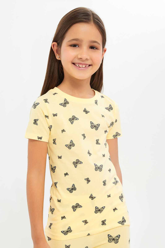 Redtag-Girls-Yellow-Graphic-Tee-Category:T-Shirts,-Colour:Yellow,-Deals:New-In,-Dept:Girls,-Filter:Girls-(2-to-8-Yrs),-GIR-T-Shirts,-New-In-GIR-APL,-Non-Sale,-S23A,-Section:Girls-(0-to-14Yrs),-TBL-Girls-2 to 8 Years