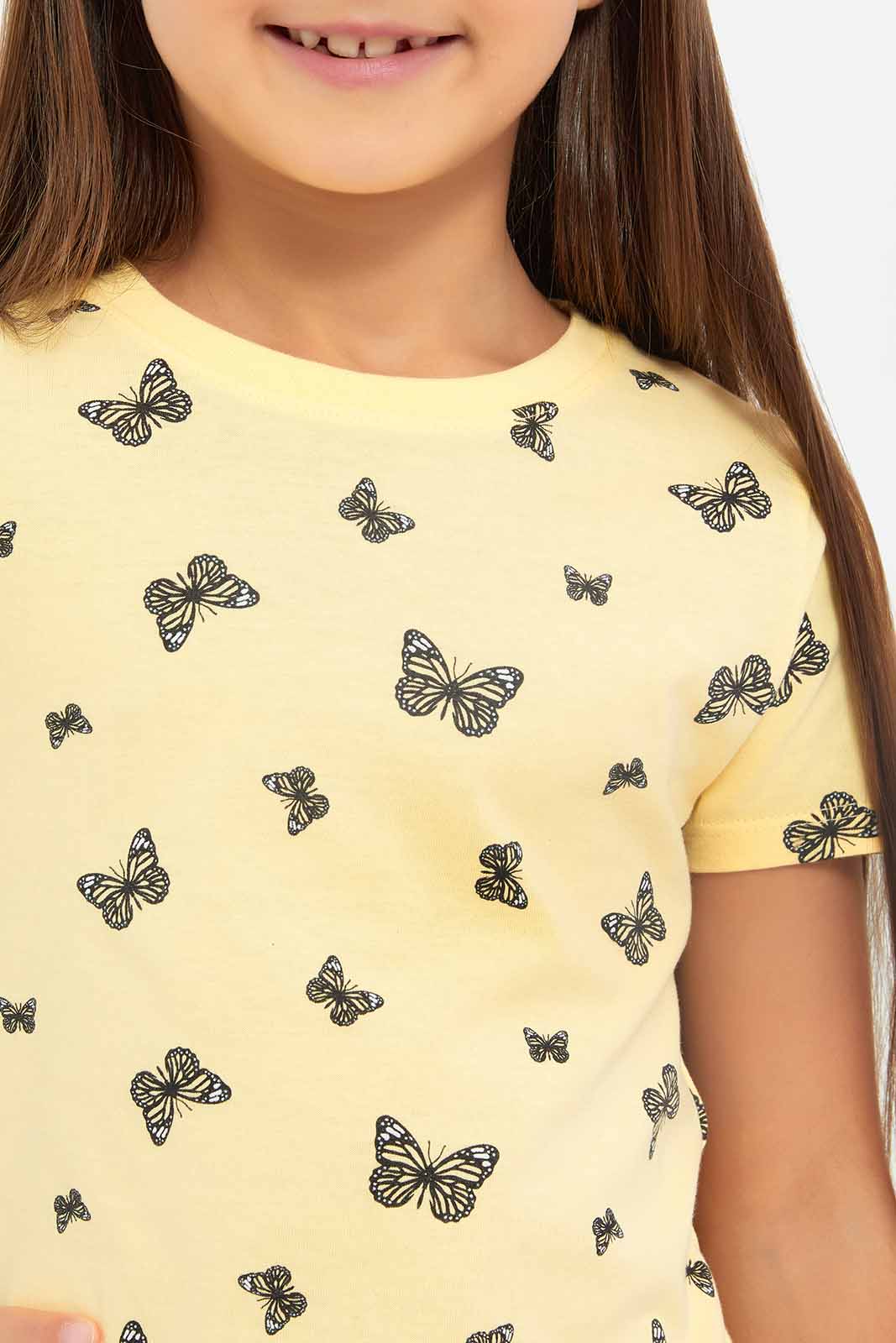 Redtag-Girls-Yellow-Graphic-Tee-Category:T-Shirts,-Colour:Yellow,-Deals:New-In,-Dept:Girls,-Filter:Girls-(2-to-8-Yrs),-GIR-T-Shirts,-New-In-GIR-APL,-Non-Sale,-S23A,-Section:Girls-(0-to-14Yrs),-TBL-Girls-2 to 8 Years