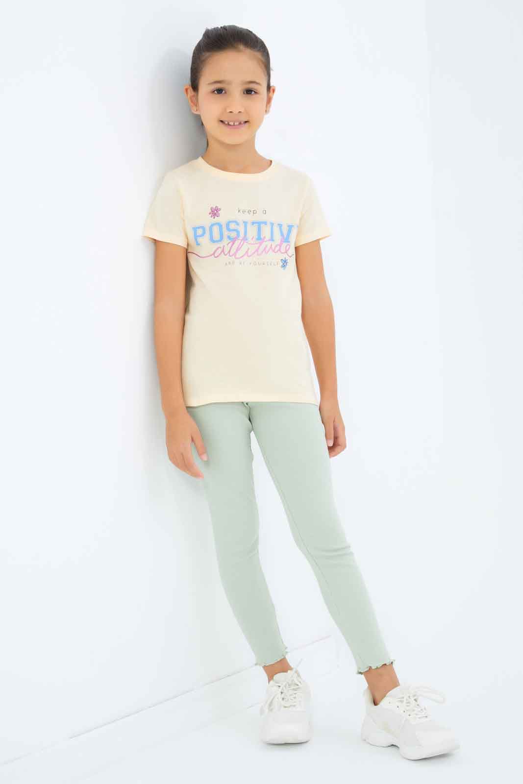 Redtag-Girls-Beige-Graphic-Tee-Category:T-Shirts,-Colour:Beige,-Deals:New-In,-Dept:Girls,-Filter:Girls-(2-to-8-Yrs),-GIR-T-Shirts,-New-In-GIR-APL,-Non-Sale,-S23A,-Section:Girls-(0-to-14Yrs),-TBL-Girls-2 to 8 Years