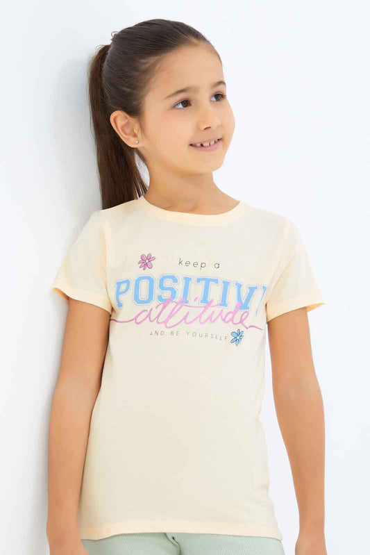 Redtag-Girls-Beige-Graphic-Tee-Category:T-Shirts,-Colour:Beige,-Deals:New-In,-Dept:Girls,-Filter:Girls-(2-to-8-Yrs),-GIR-T-Shirts,-New-In-GIR-APL,-Non-Sale,-S23A,-Section:Girls-(0-to-14Yrs),-TBL-Girls-2 to 8 Years