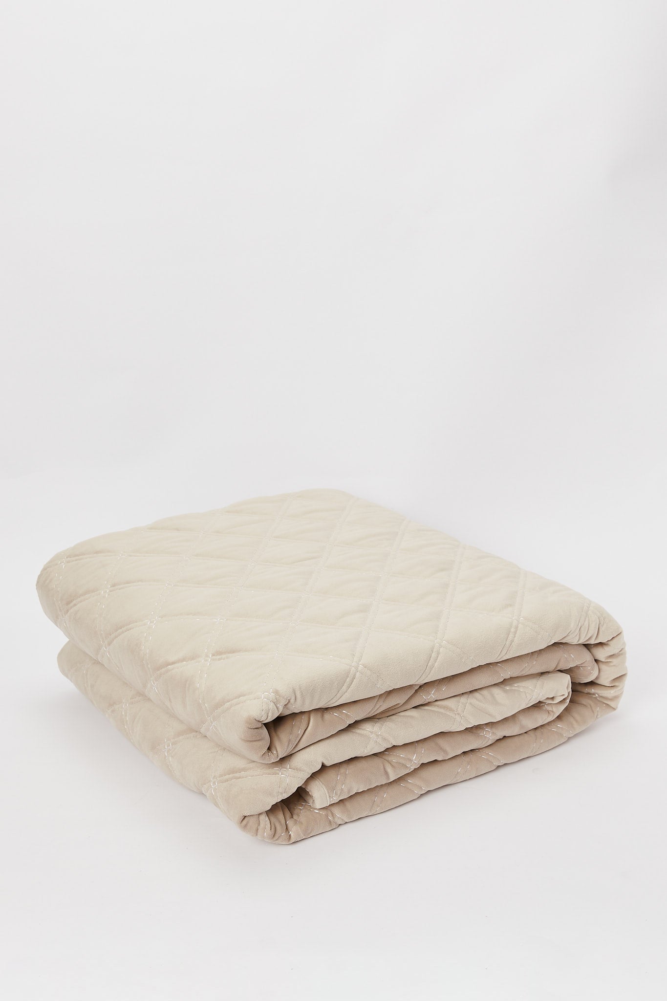 Redtag-Beige-Diamond-Quilted-Velvet-Bedspead-(-Double-Size)-Category:Quilts,-Colour:Beige,-Deals:New-In,-Dept:Home,-Filter:Home-Bedroom,-H1:HMW,-H2:BED,-H3:BEC,-H4:QUI,-HMW-BED-Quilts,-New-In-HMW-BED,-Non-Sale,-Promo:STELLA,-S23B,-Season:S23B,-Section:Homewares,-Style:VELVET-Home-Bedroom-