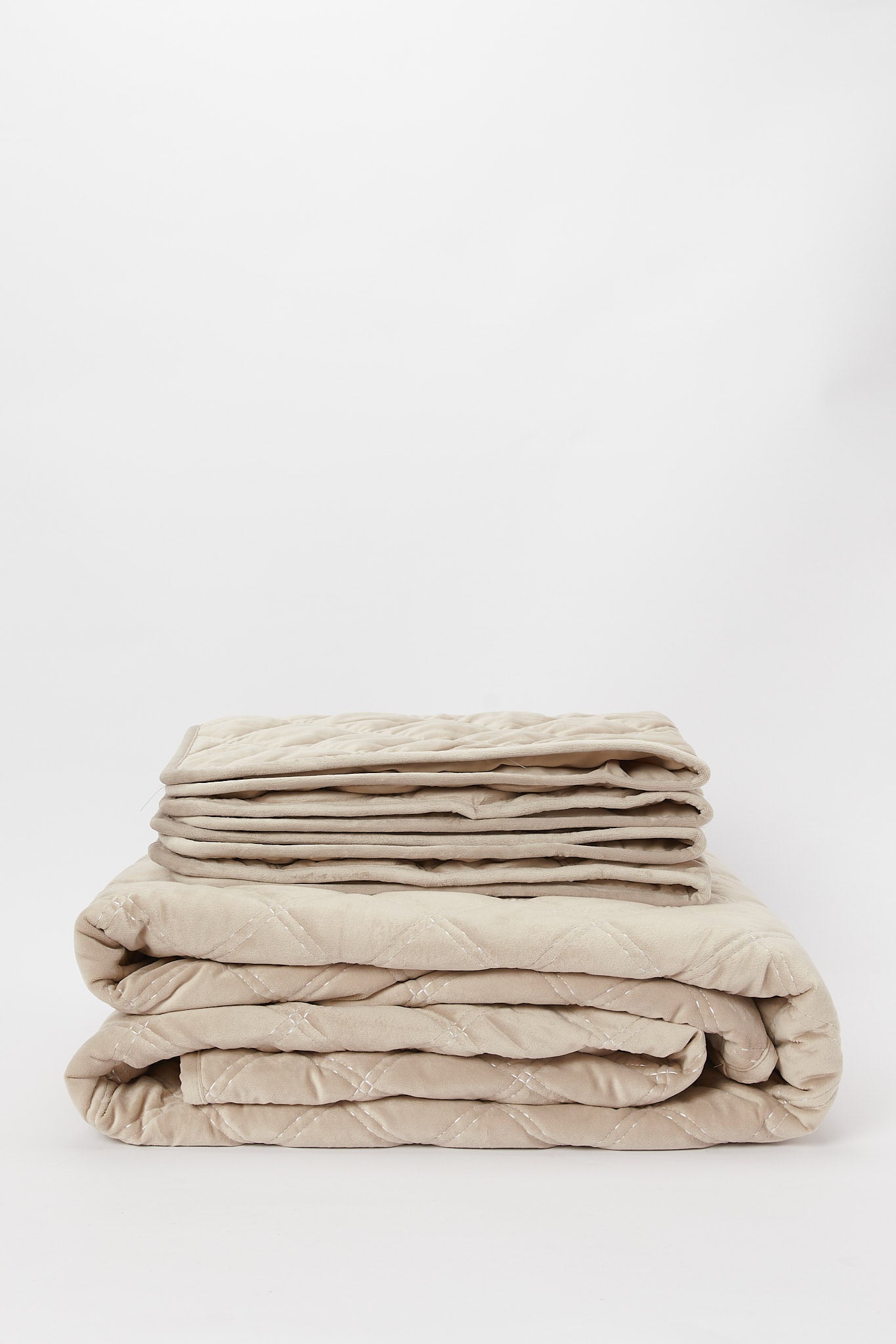 Redtag-Beige-Diamond-Quilted-Velvet-Bedspead-(-Double-Size)-Category:Quilts,-Colour:Beige,-Deals:New-In,-Dept:Home,-Filter:Home-Bedroom,-H1:HMW,-H2:BED,-H3:BEC,-H4:QUI,-HMW-BED-Quilts,-New-In-HMW-BED,-Non-Sale,-Promo:STELLA,-S23B,-Season:S23B,-Section:Homewares,-Style:VELVET-Home-Bedroom-
