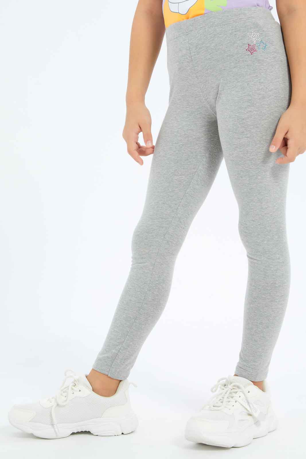 Redtag-Girls-Grey-Legging-With-Rhine-Stone-Category:Leggings,-Colour:Grey,-Deals:New-In,-Dept:Girls,-Filter:Girls-(2-to-8-Yrs),-GIR-Leggings,-New-In-GIR-APL,-Non-Sale,-S23A,-Section:Girls-(0-to-14Yrs),-TBL-Girls-2 to 8 Years