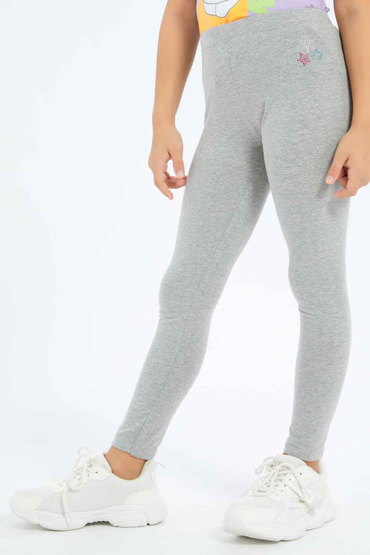 Redtag-Girls-Grey-Legging-With-Rhine-Stone-Category:Leggings,-Colour:Grey,-Deals:New-In,-Dept:Girls,-Filter:Girls-(2-to-8-Yrs),-GIR-Leggings,-New-In-GIR-APL,-Non-Sale,-S23A,-Section:Girls-(0-to-14Yrs),-TBL-Girls-2 to 8 Years