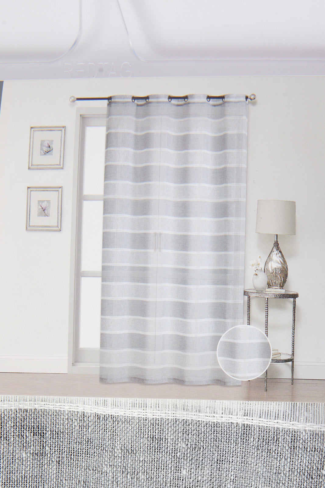 Grey Striped Sheer Curtains